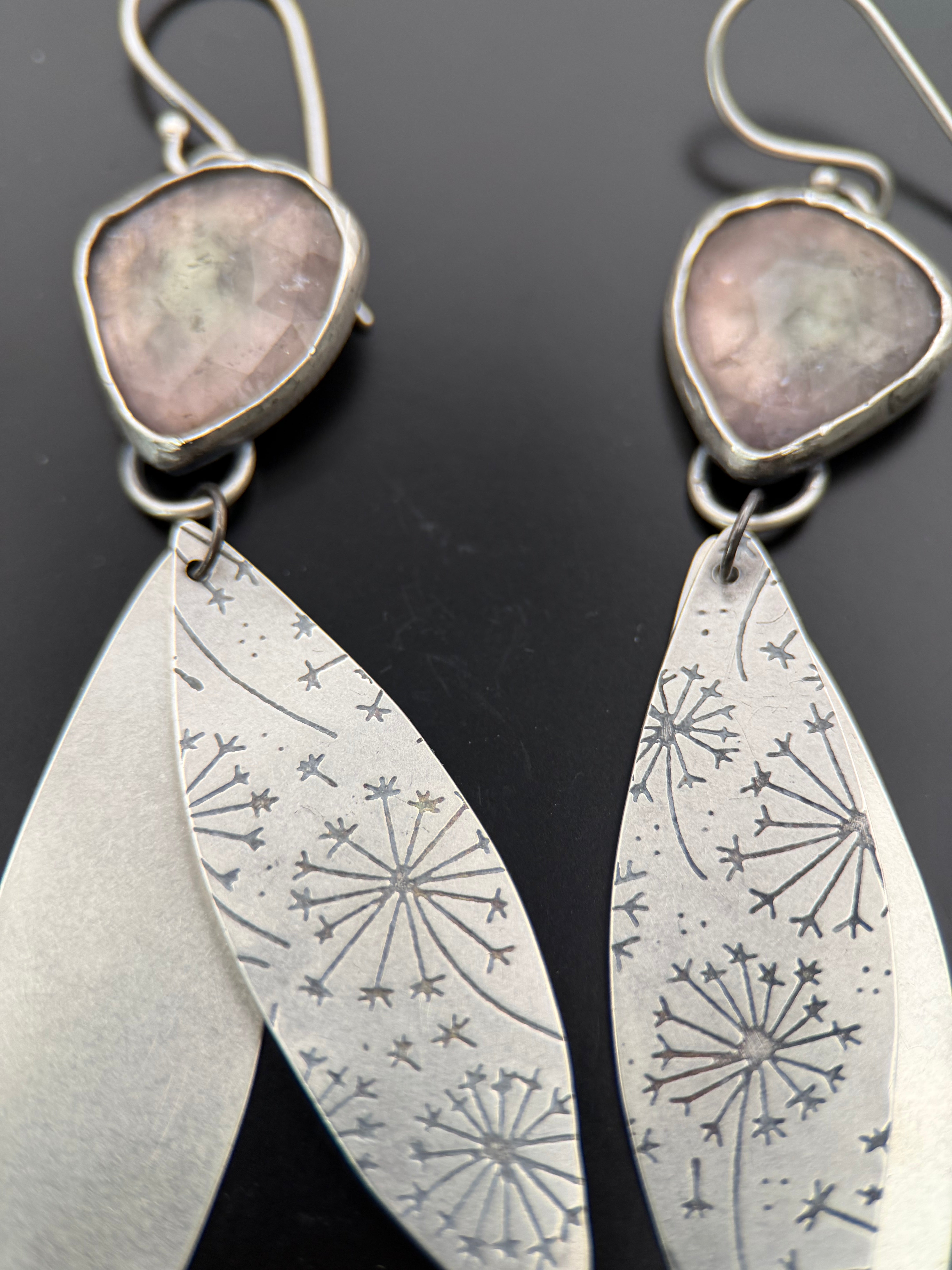 Rosecut Pale Pink Tourmaline Dandelion Drop Earrings