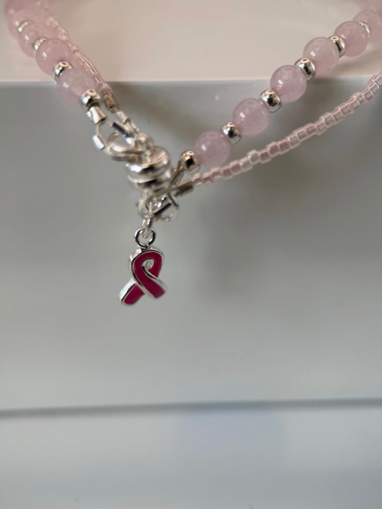 Medium Rose Quartz Breast Cancer Awareness Double Strand Bracelet