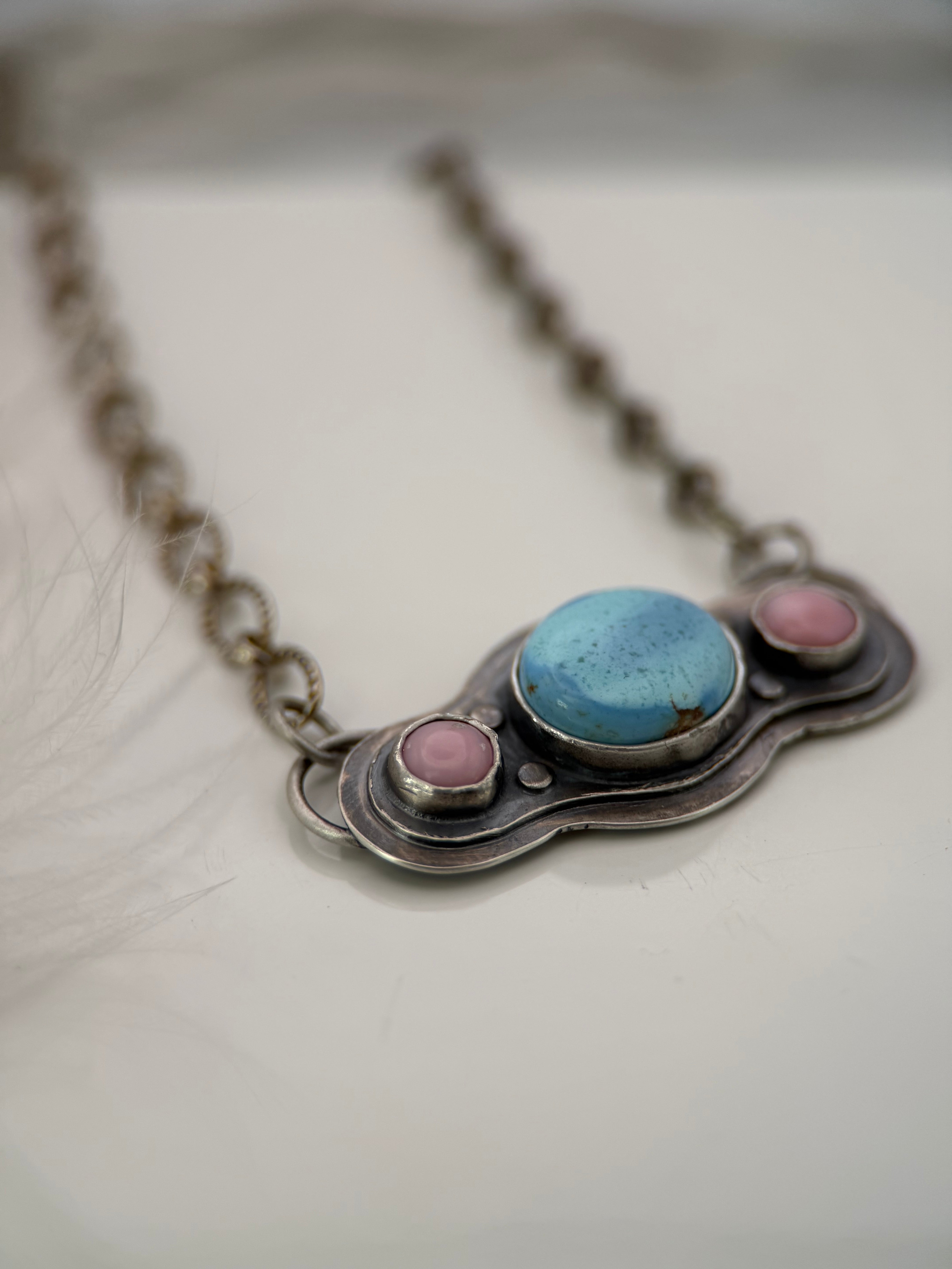 Golden Hills Turquoise, Queen pink conch shell and Silver Necklace
