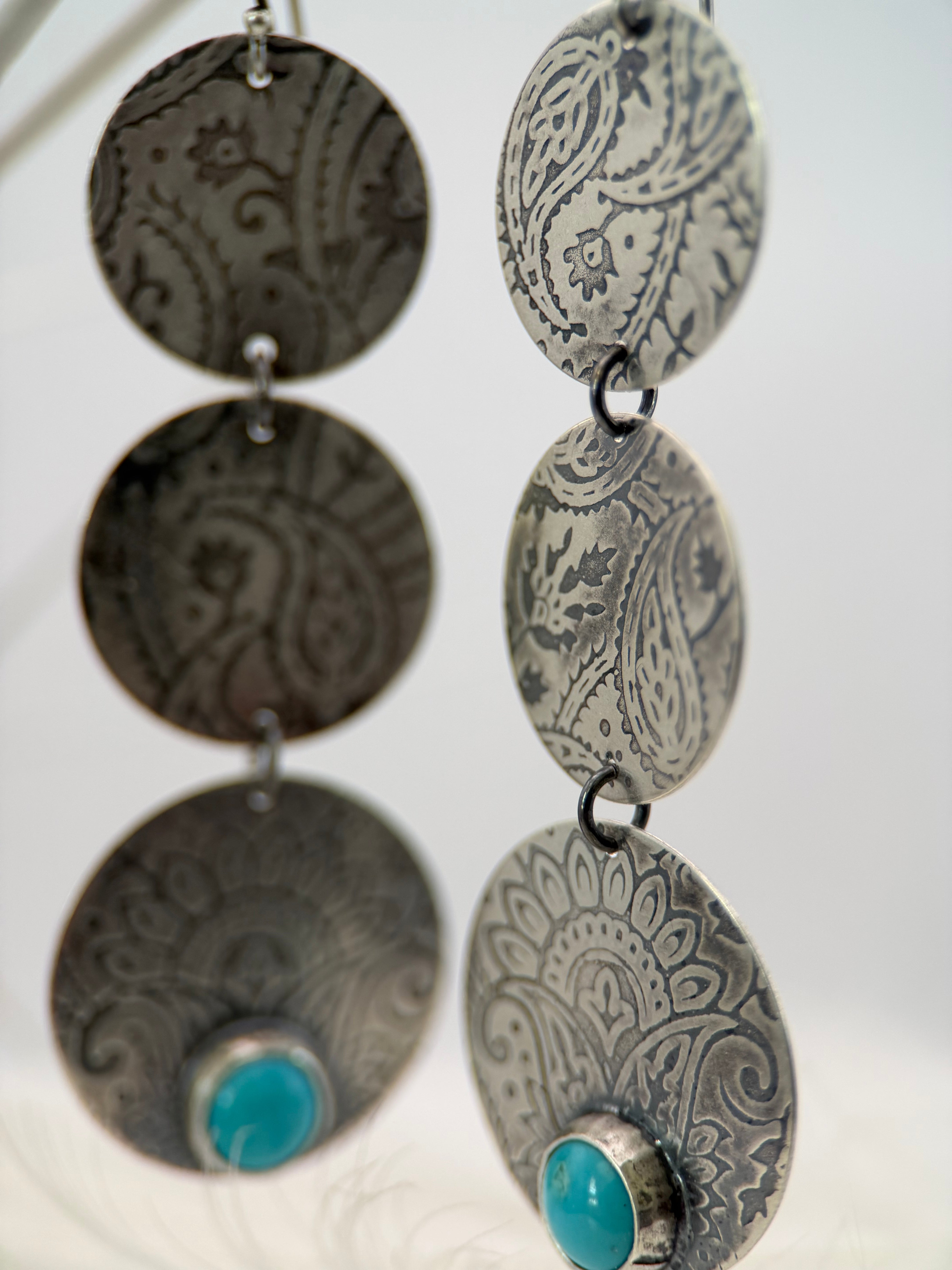 Paisley Kingman Turquoise Silver Disk Earrings
