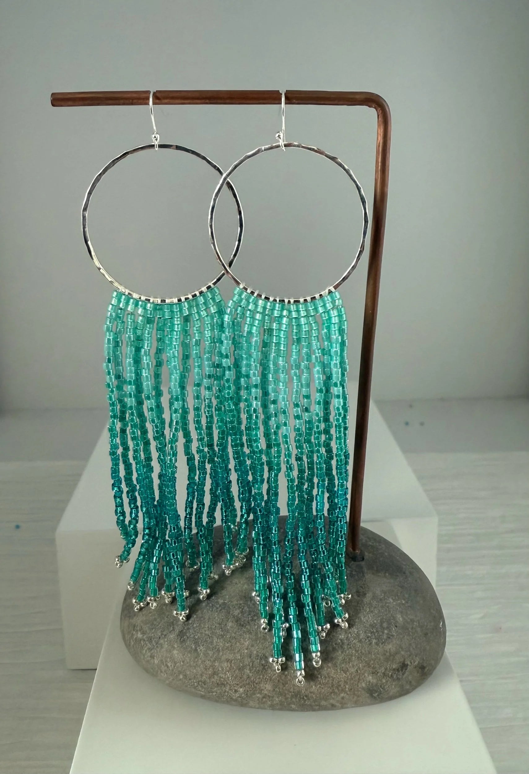 Aqua Blue Fringe Earrings