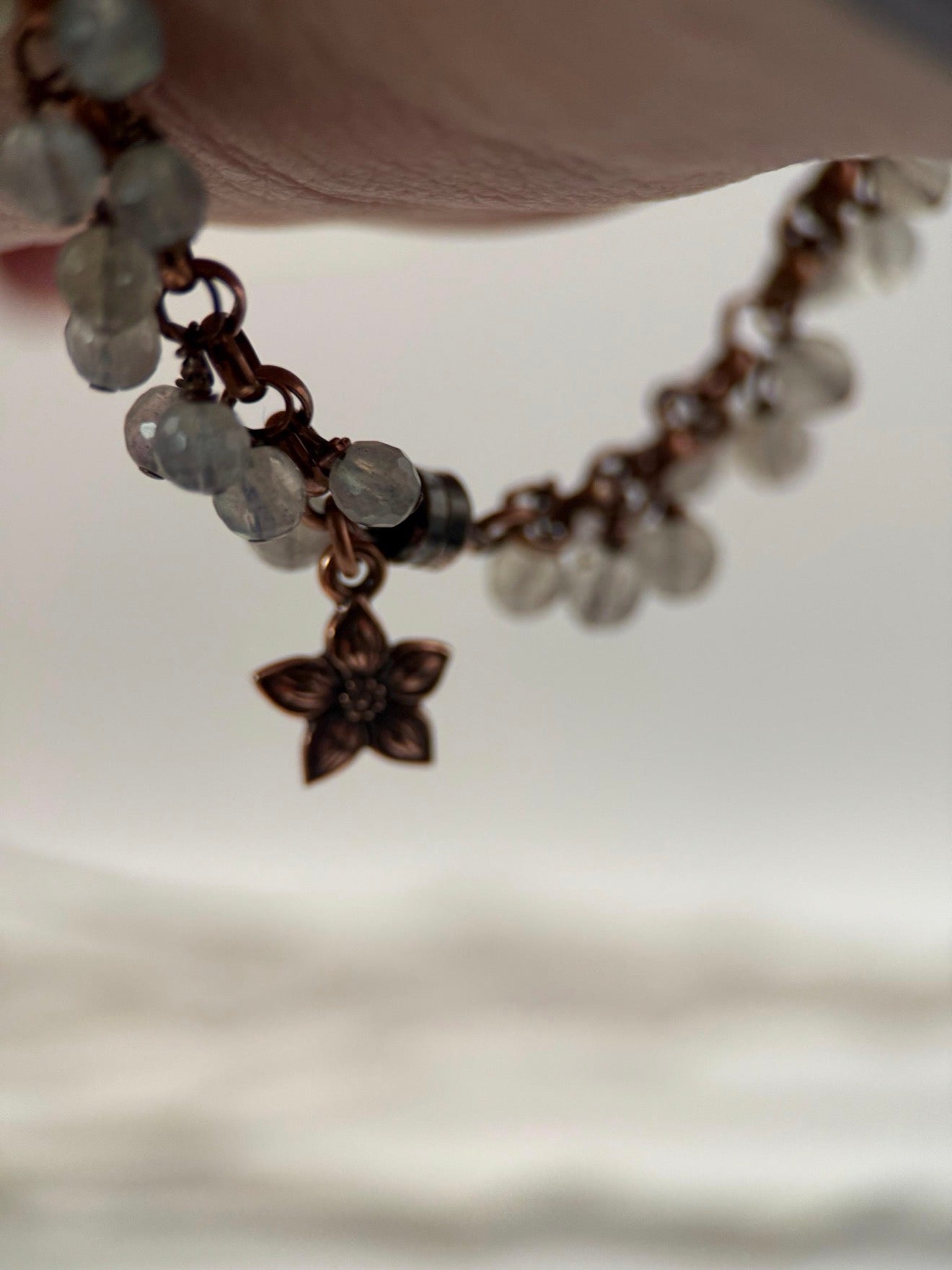 Medium Antique Copper and Labradorite Owl Bracelet