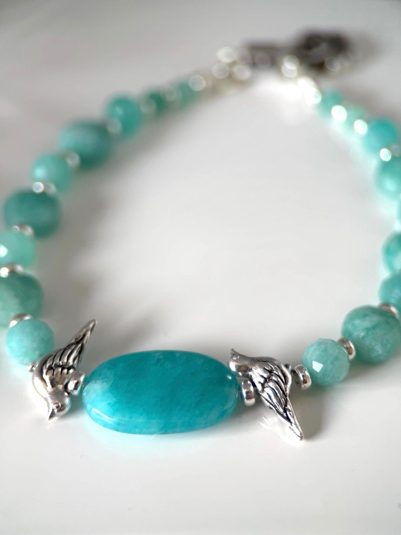 Medium Bird and Amazonite Bracelet and Earrings Set