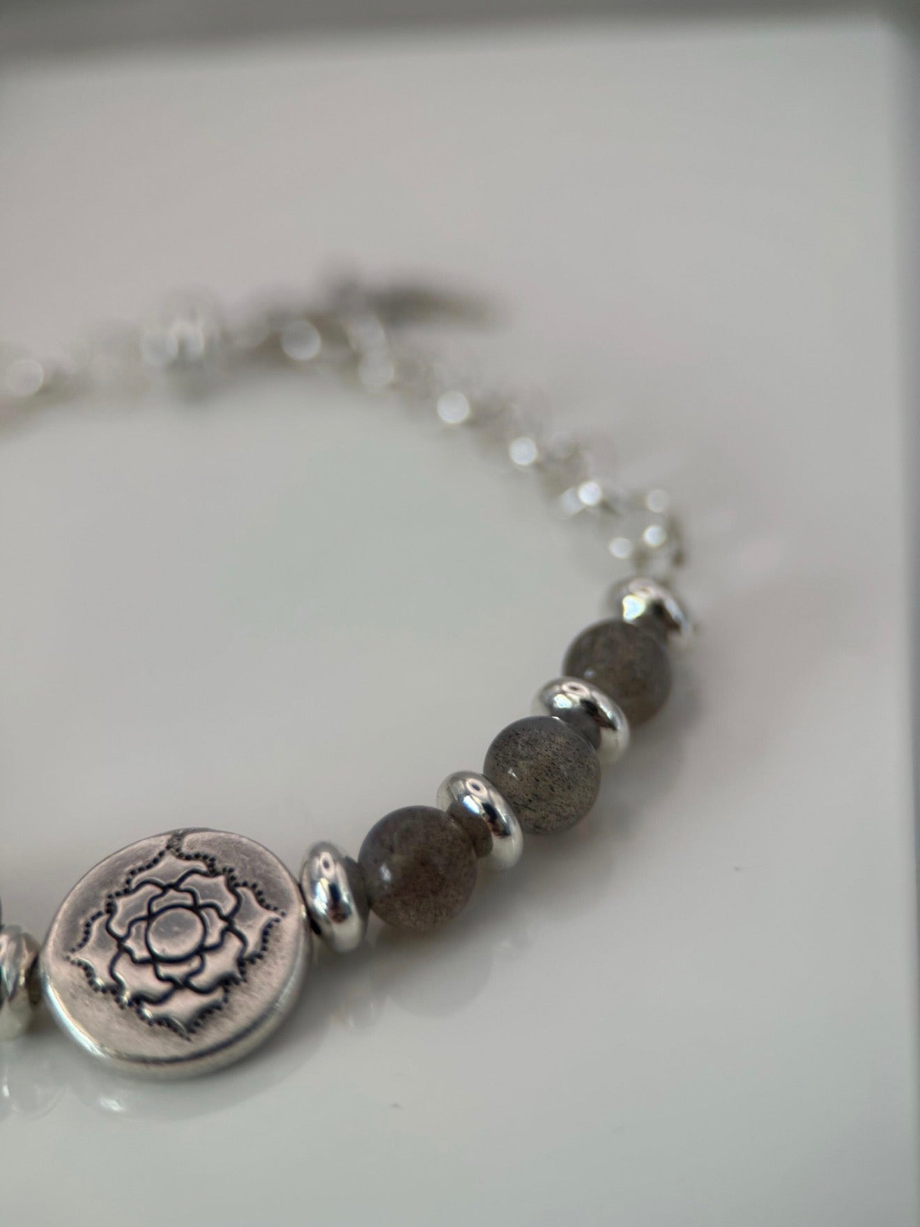 Medium Silver and Labradorite Bird Bracelet