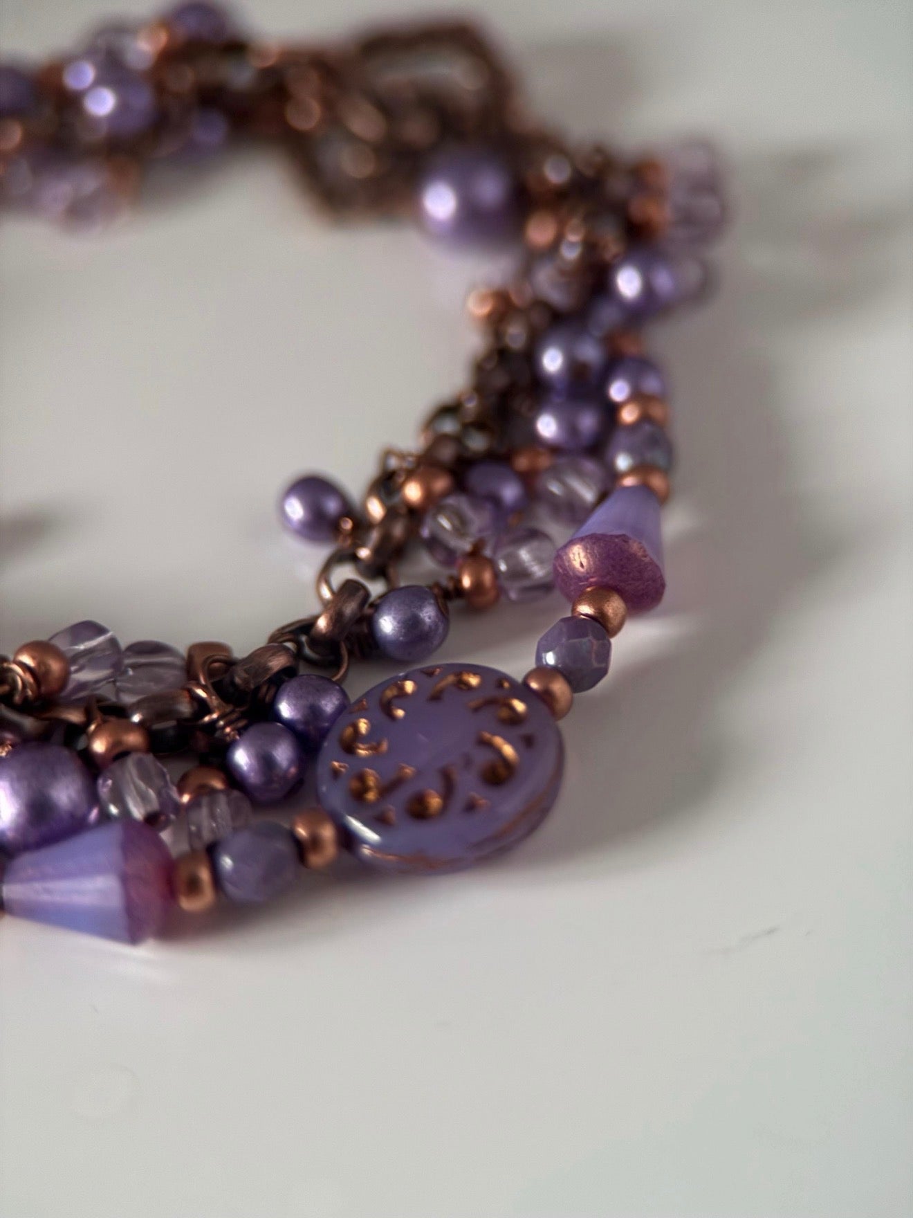 Medium Copper & Lavender Dragonfly Czech Glass Double Strand Bracelet