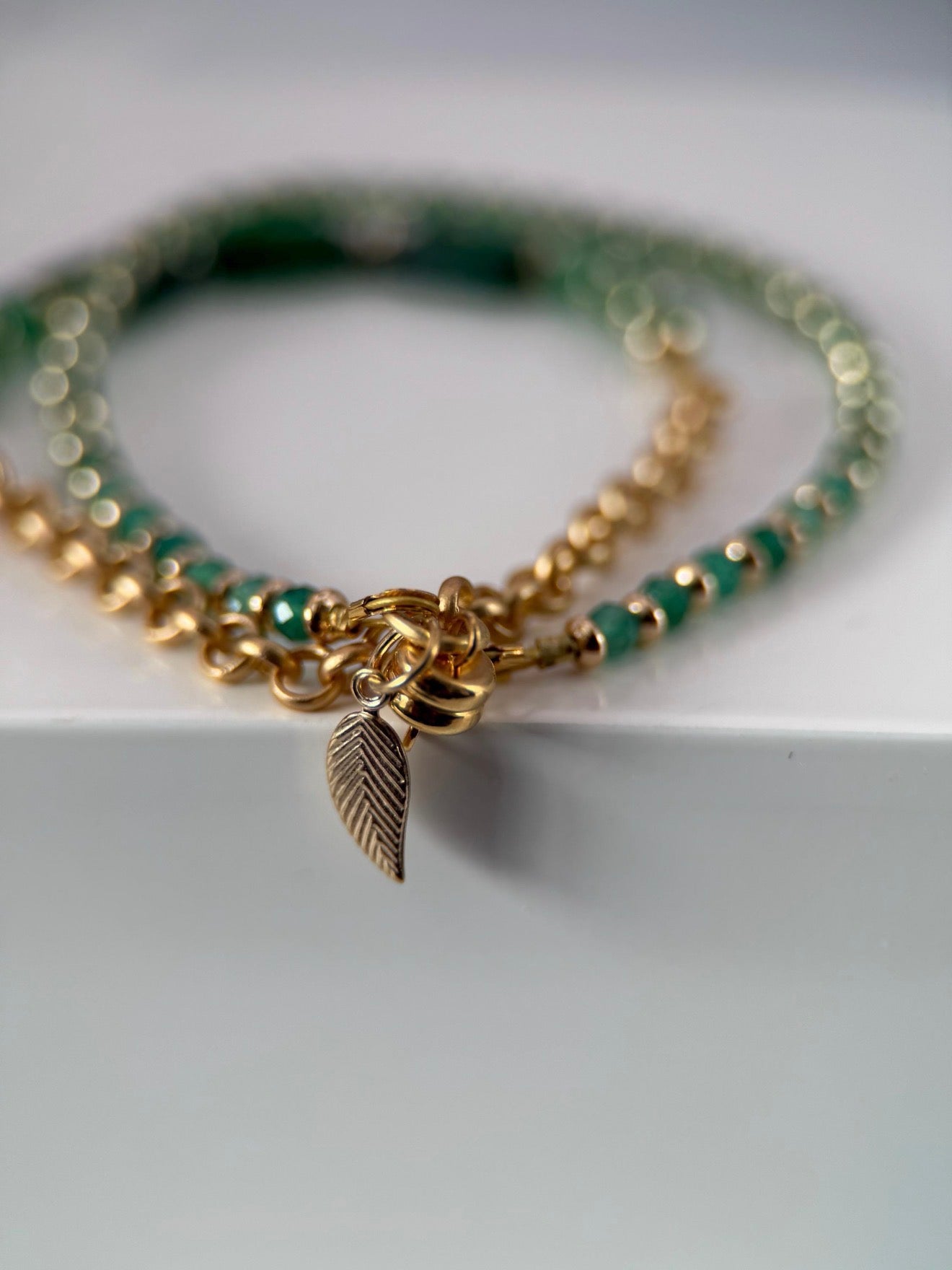 Medium Emerald Green Agate & Czech Glass Double Strand Bracelet