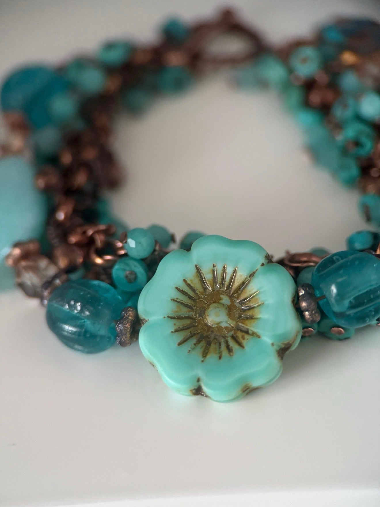 Medium Copper, Amazonite, Turquoise, and Czech Glass Double Strand Bracelet
