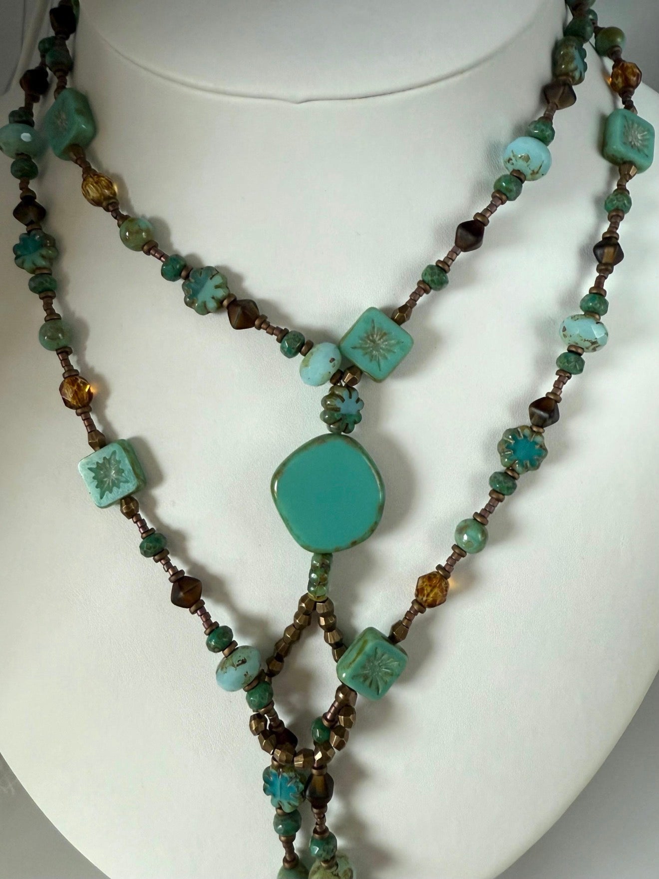 Long Lariat Wrap Czech Glass Necklace