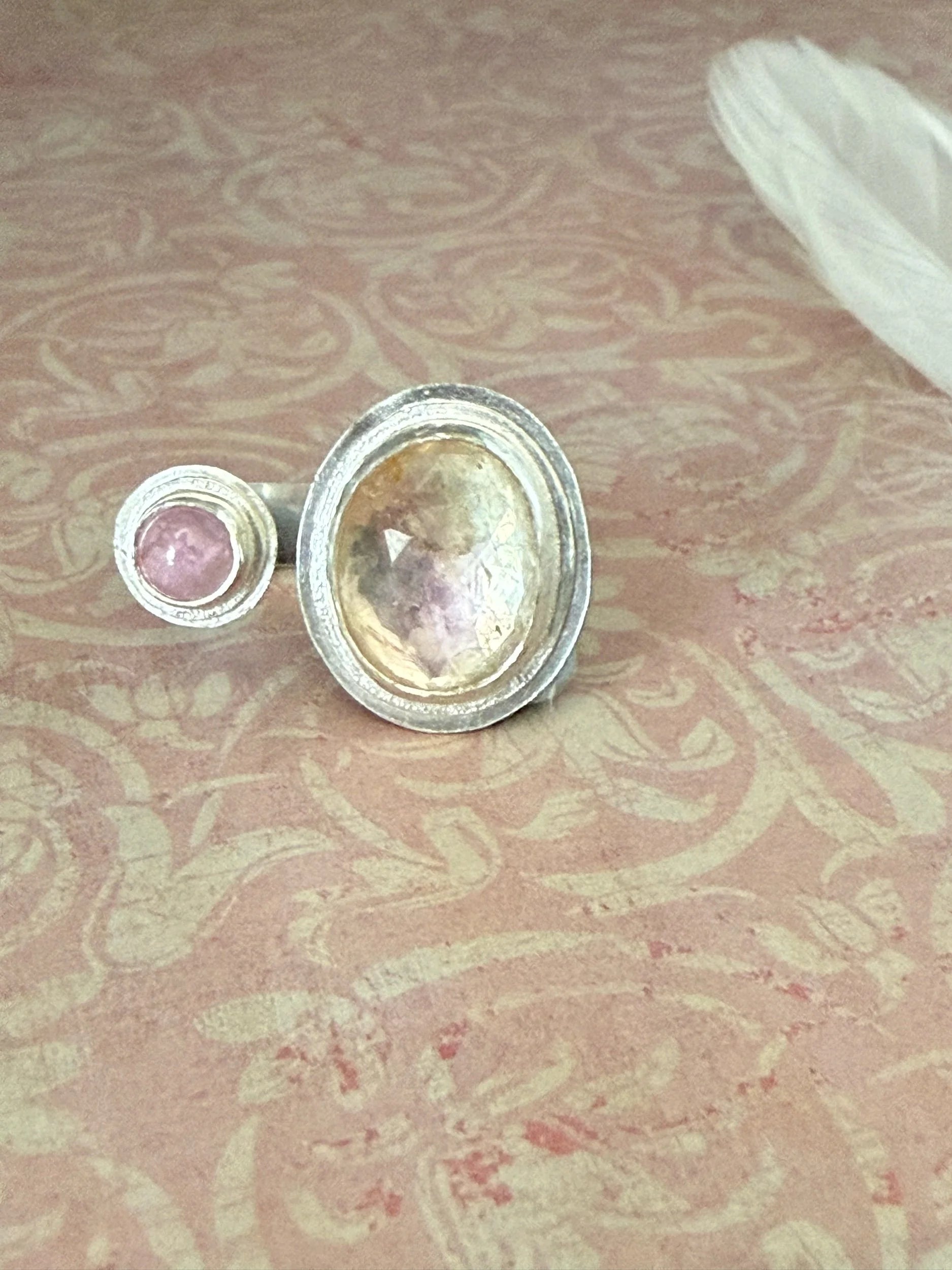 Kunzite and Tourmaline Open Concept Ring