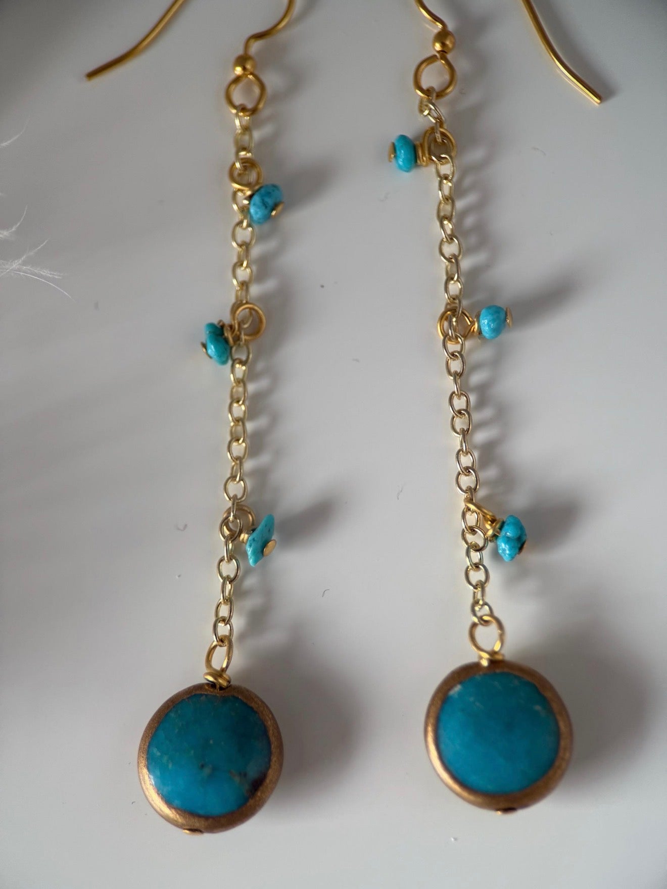 Medium Gold and Turquoise Triple Strand Bracelet and Earrings Set