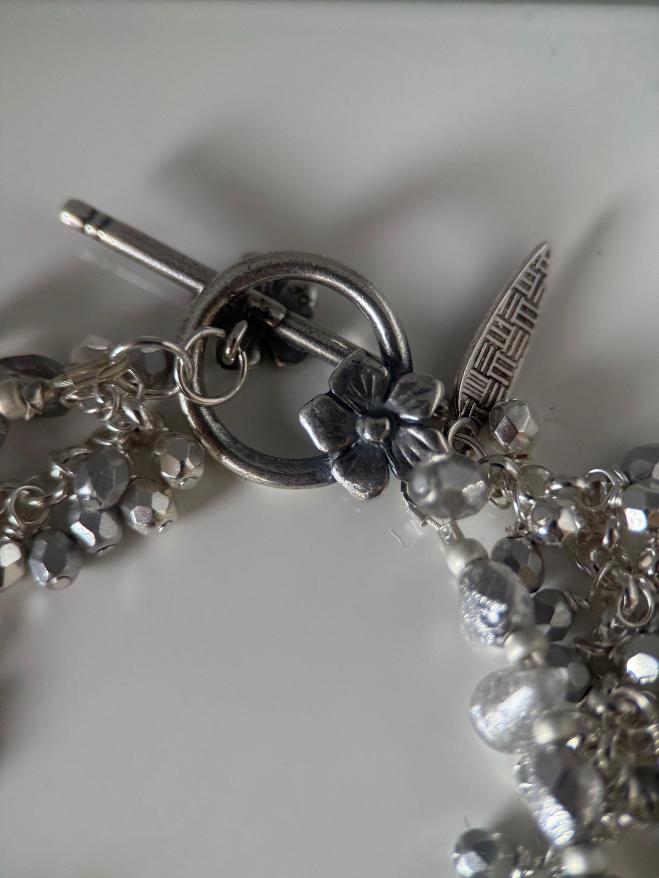 Medium Silver Czech Glass Flower Double Strand Bracelet