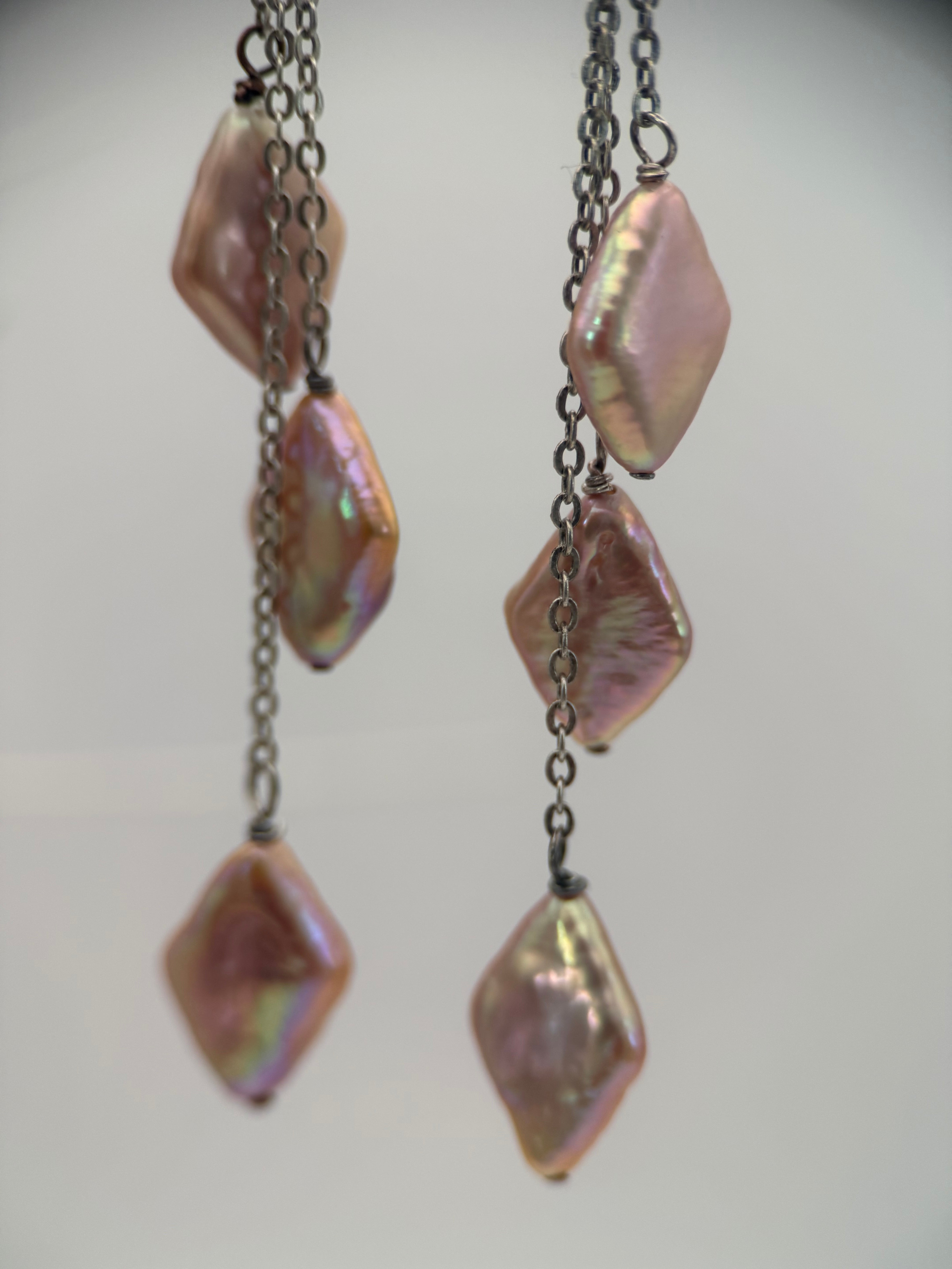 Diamond Pink Pearl and Silver Earrings