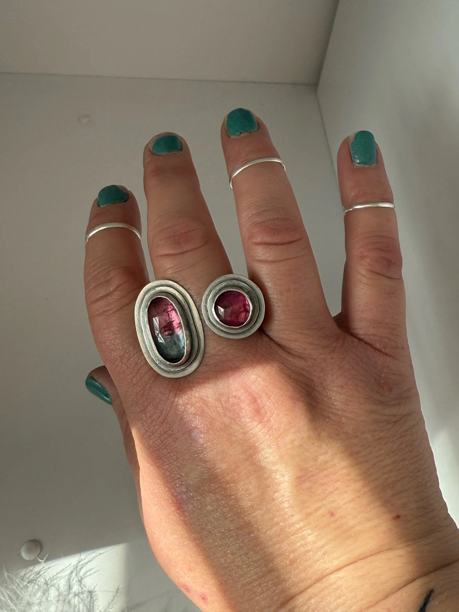 Pink and Purple Tourmaline Open Concept Ring