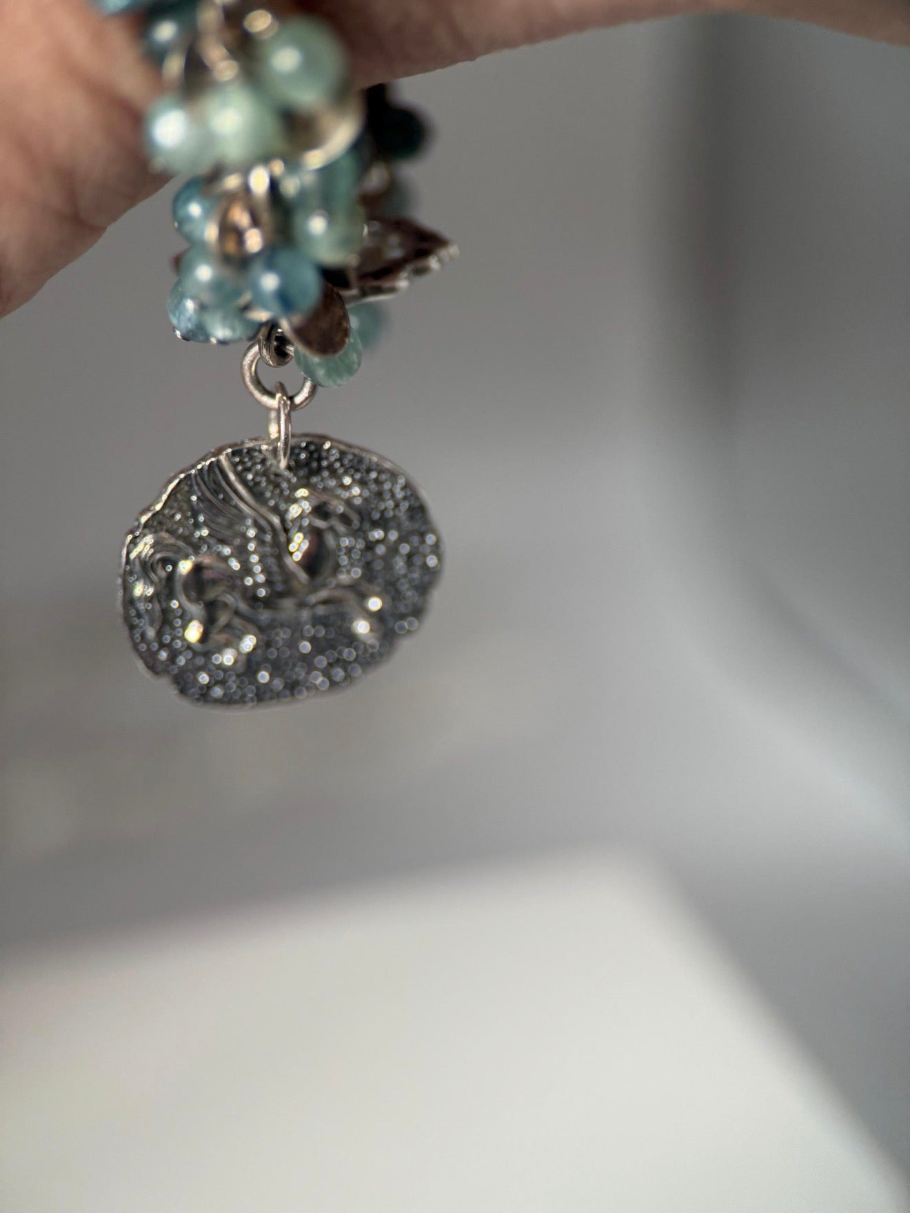 Medium Silver Kyanite Leaf Charm Bracelet