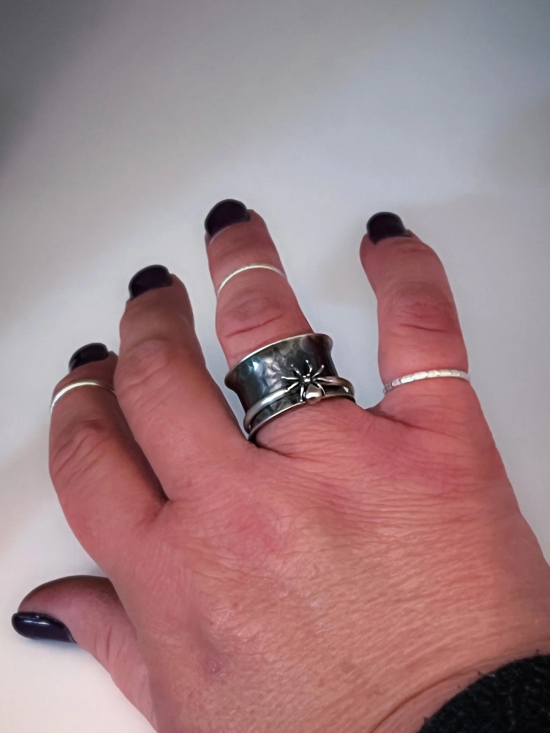 Silver Spider Web & Spider Spinner Ring