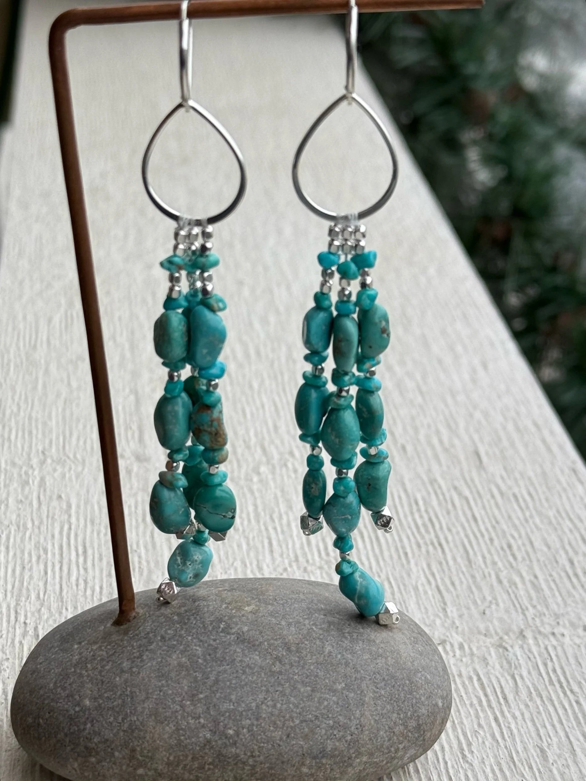 Turquoise Nugget Fringe Earrings