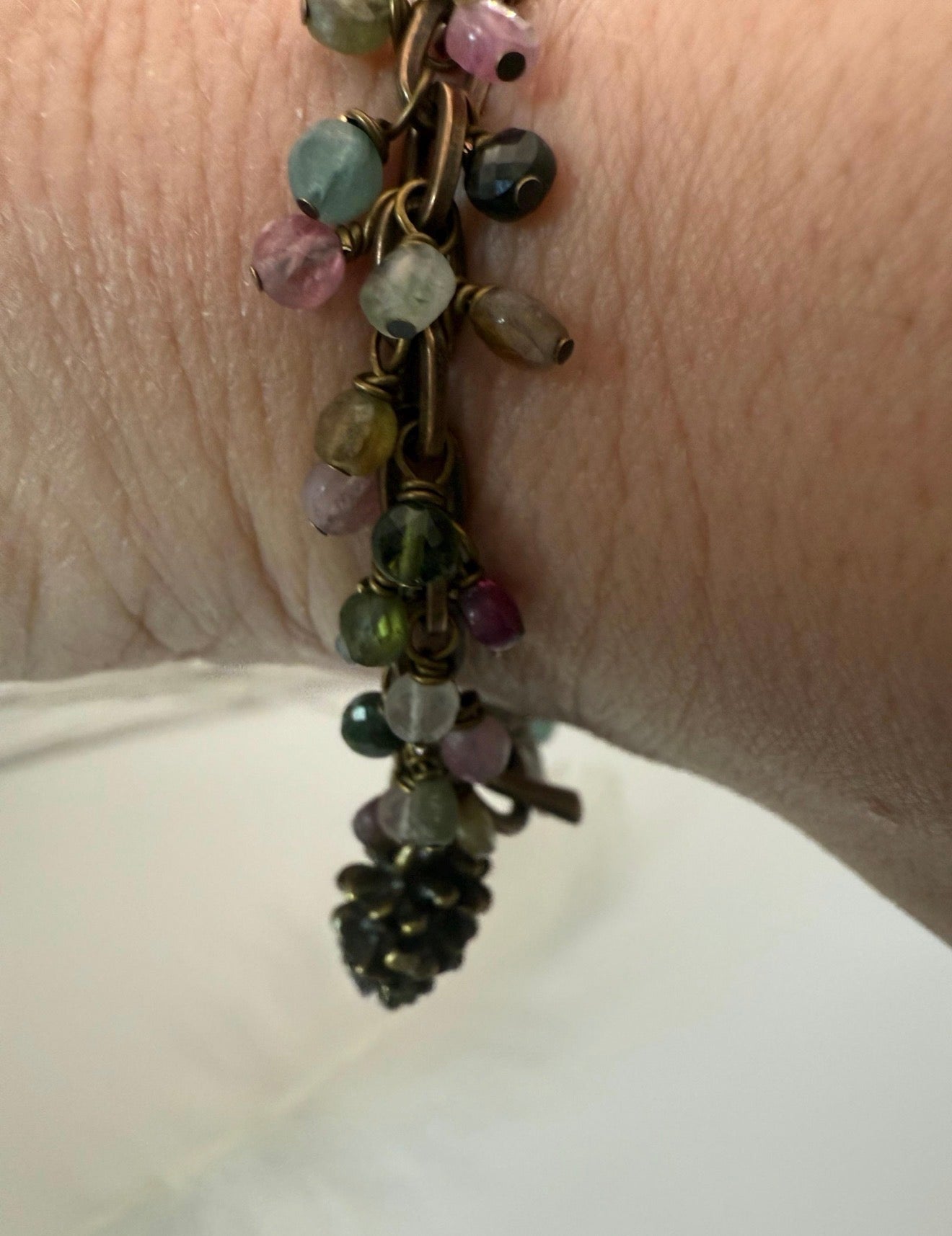 Small Antique Copper and Tourmaline Leaf Bracelet