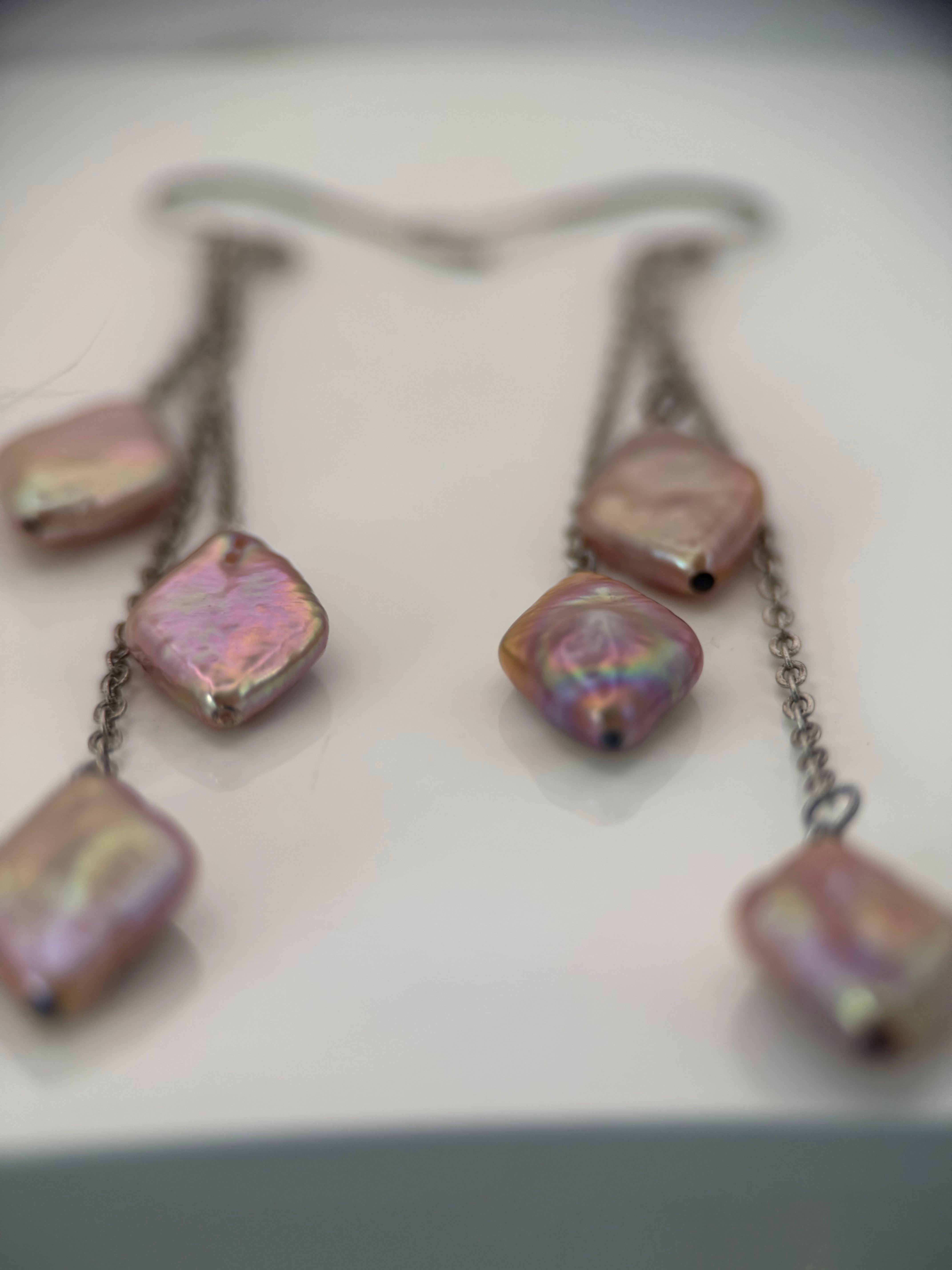 Diamond Pink Pearl and Silver Earrings