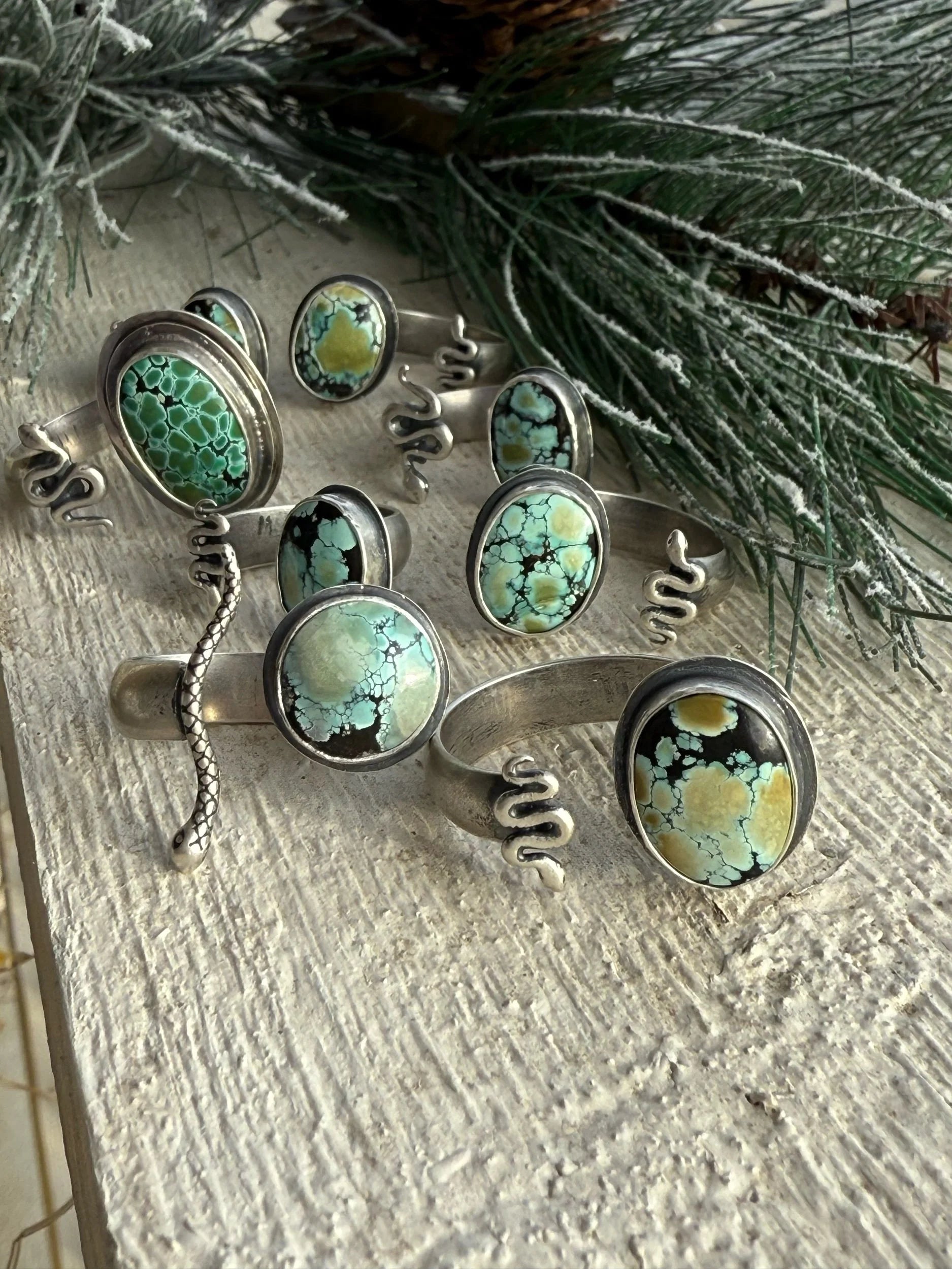 Giraffe Turquoise and Snake Adjustable Open Concept Ring