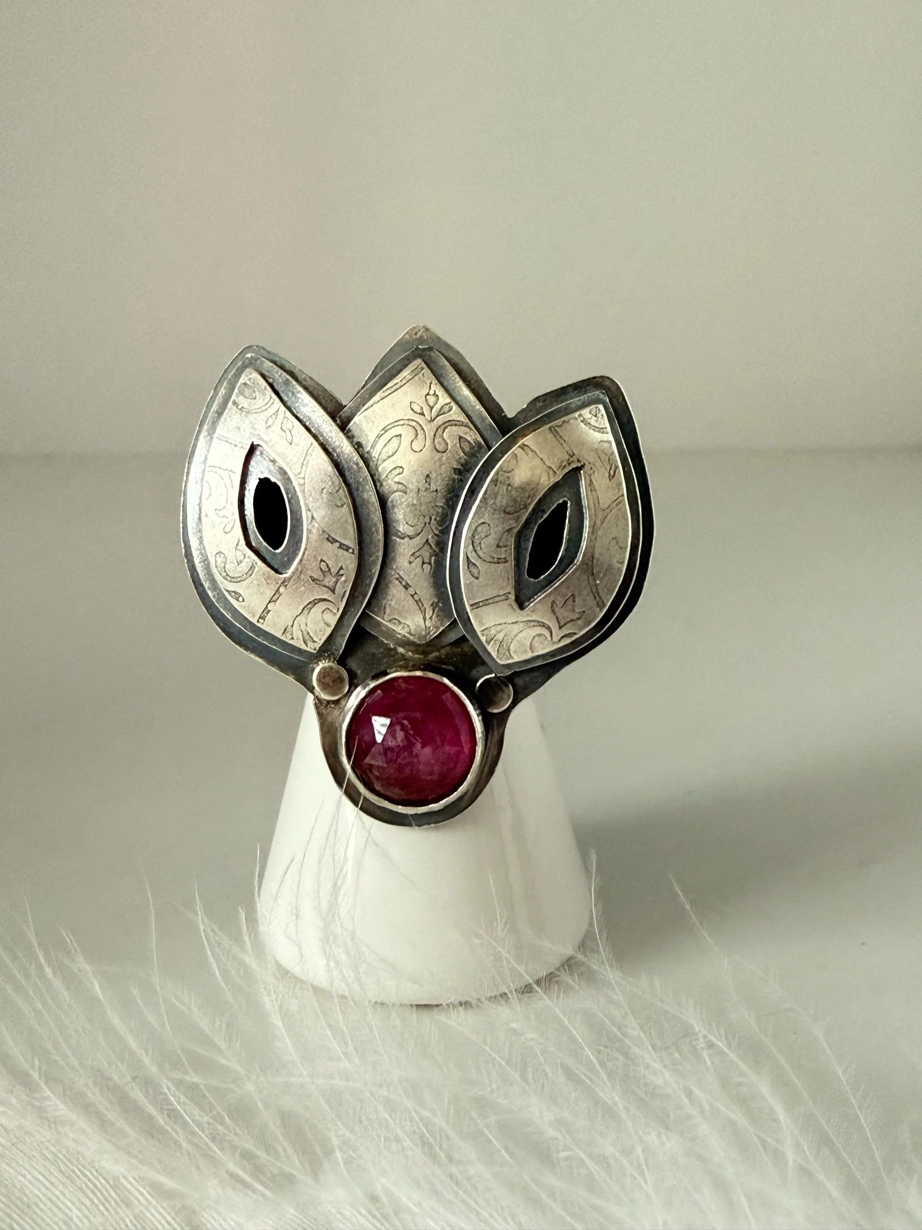 Pink Tourmaline Leaf Ring