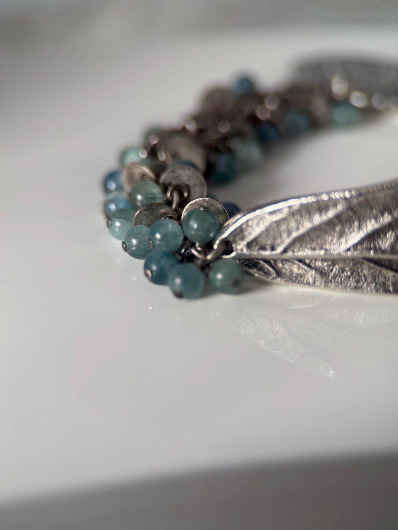 Medium Silver Kyanite Leaf Charm Bracelet
