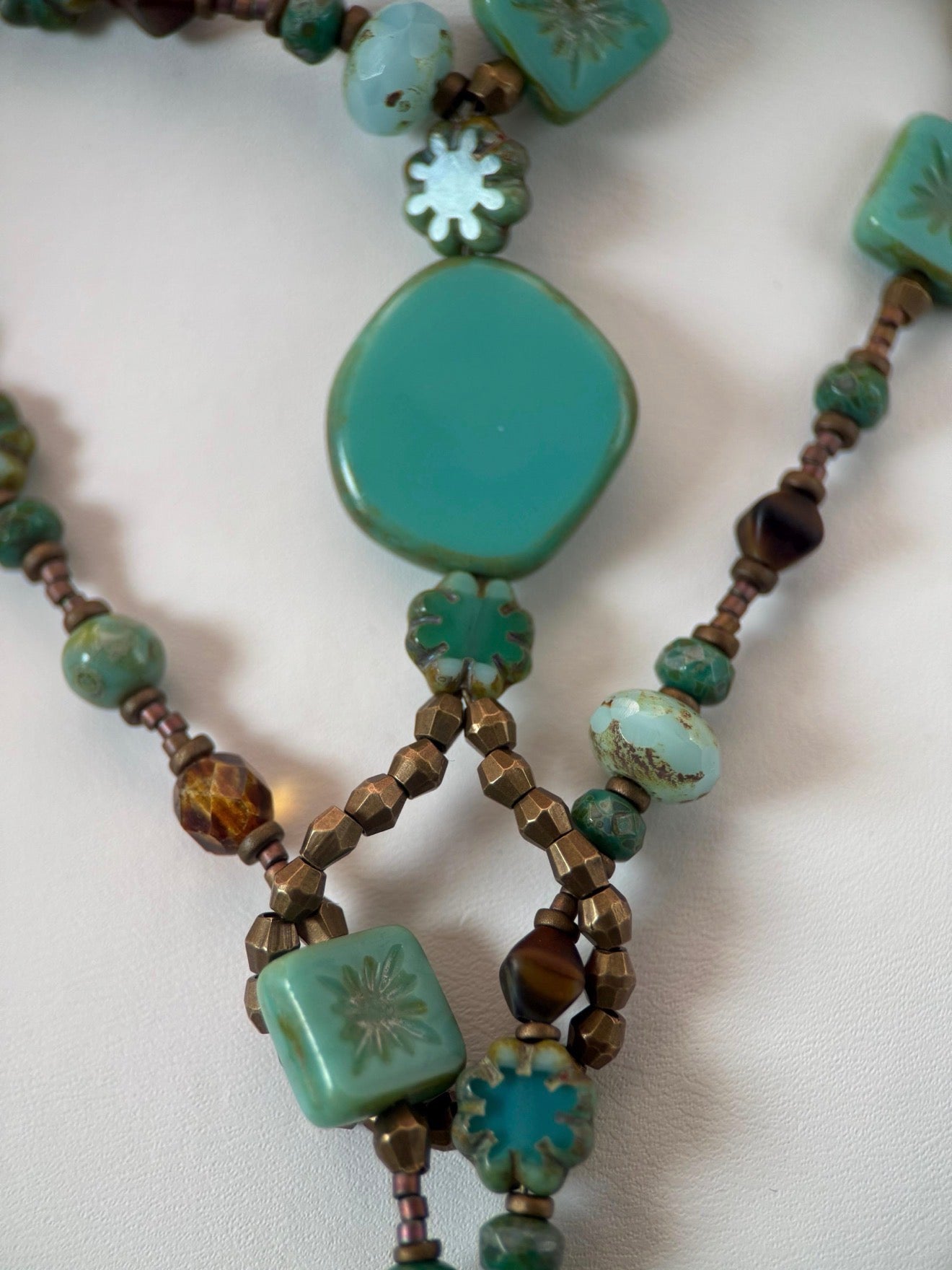 Long Lariat Wrap Czech Glass Necklace