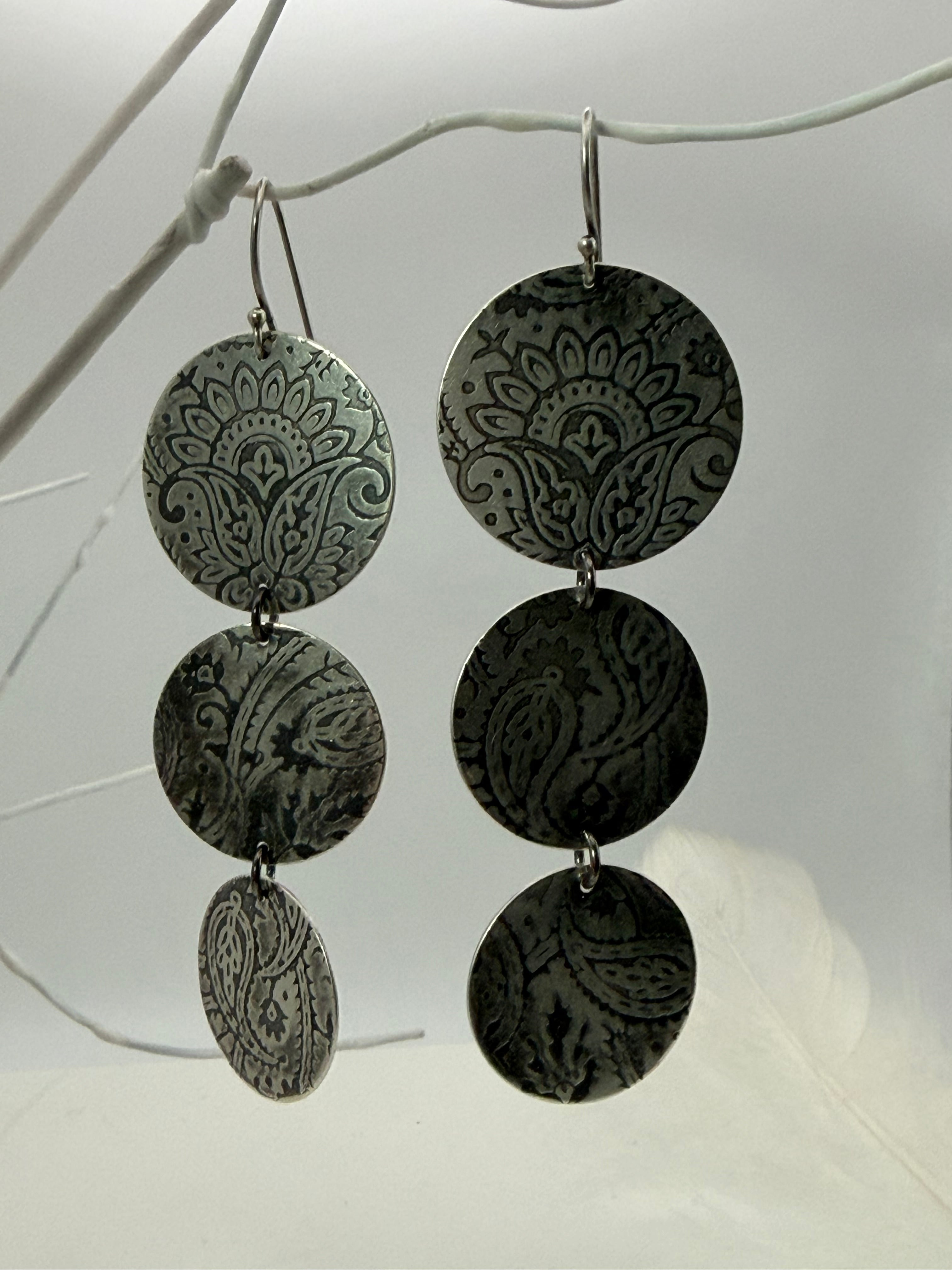 Paisley Silver Disk Earrings