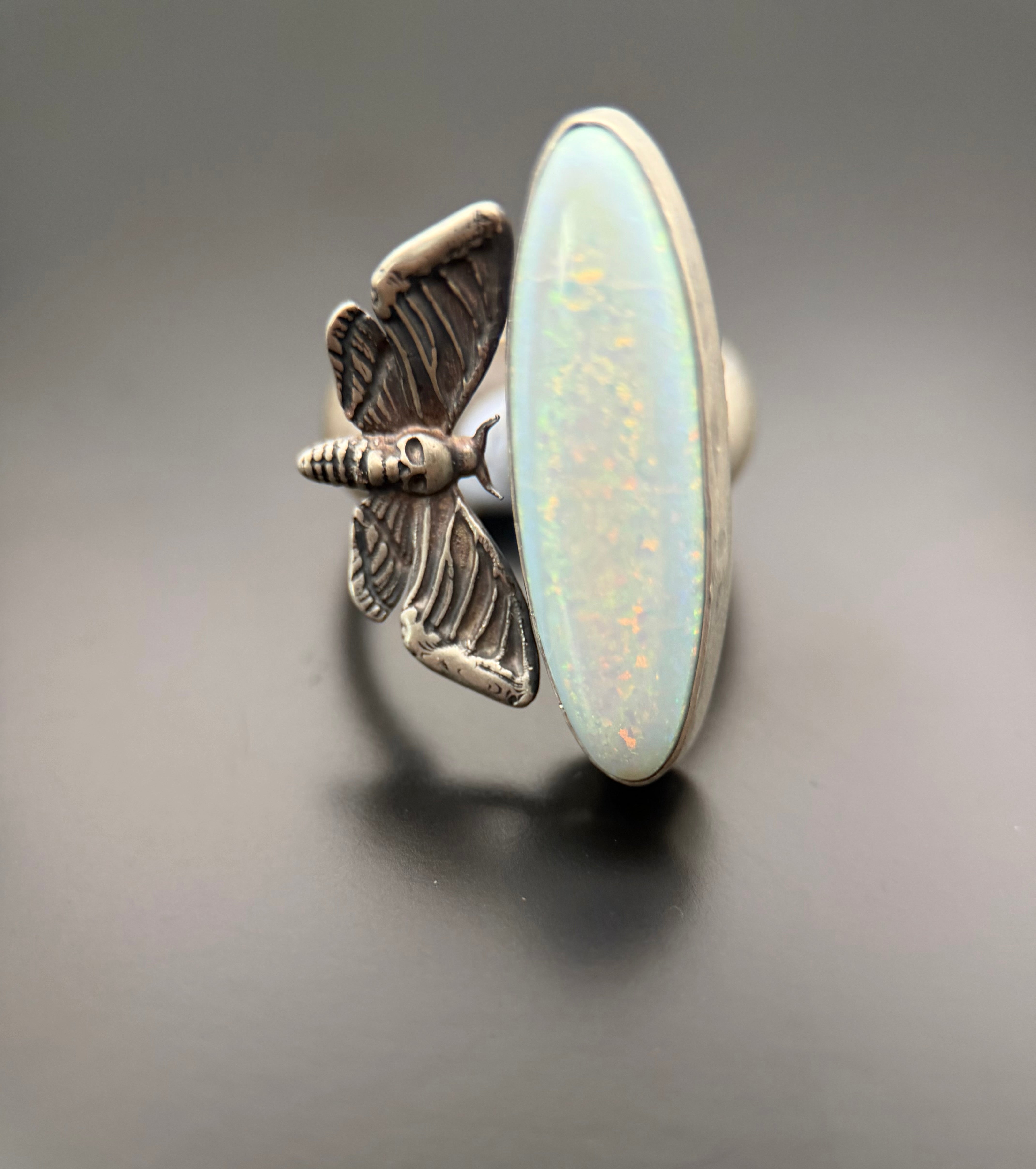 Monarch Opal Death Moth Adjustable Ring