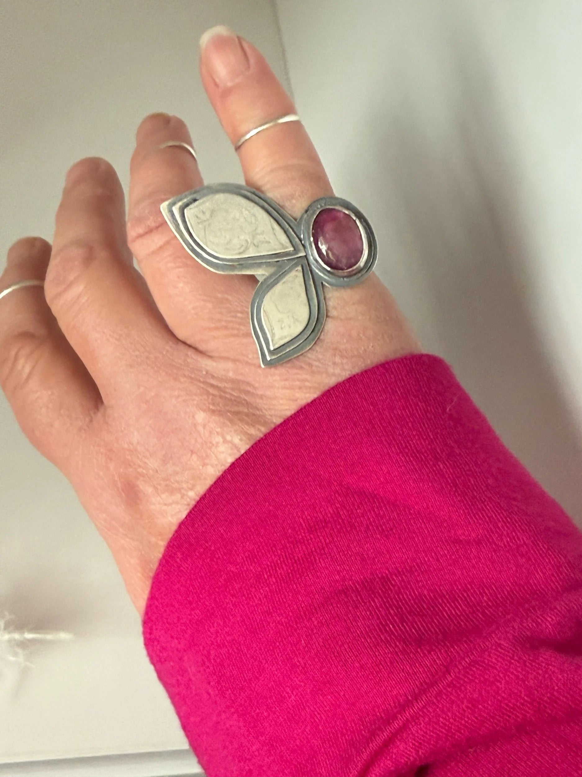 Pink Tourmaline Two Leaf Ring