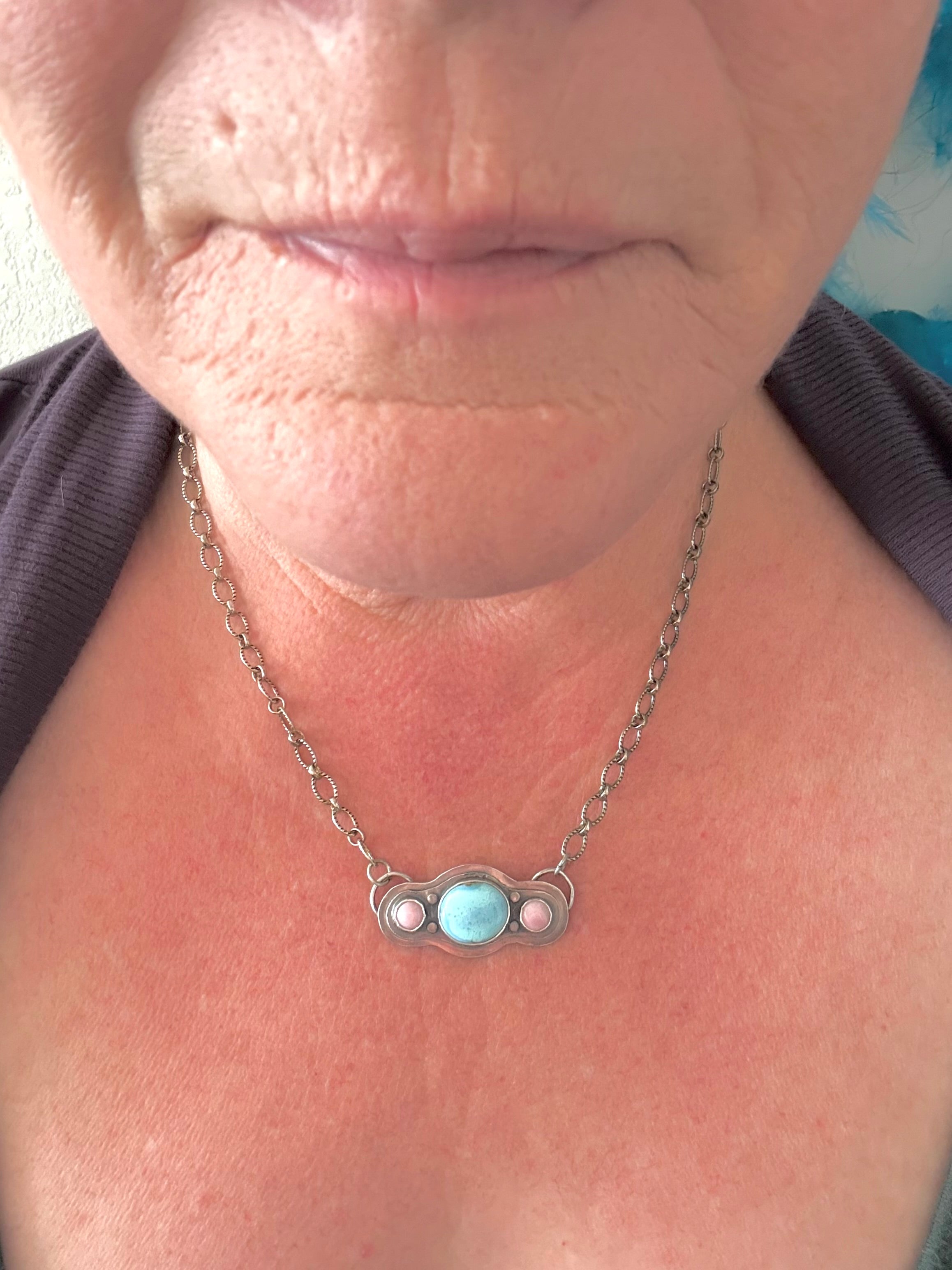 Golden Hills Turquoise, Queen pink conch shell and Silver Necklace