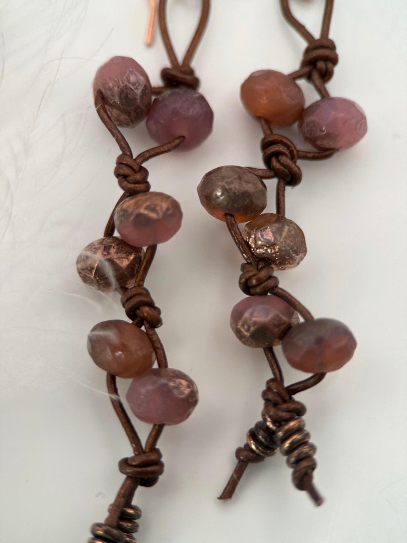 Chocolate Leather and Czech Glass Earthy Pink Earrings