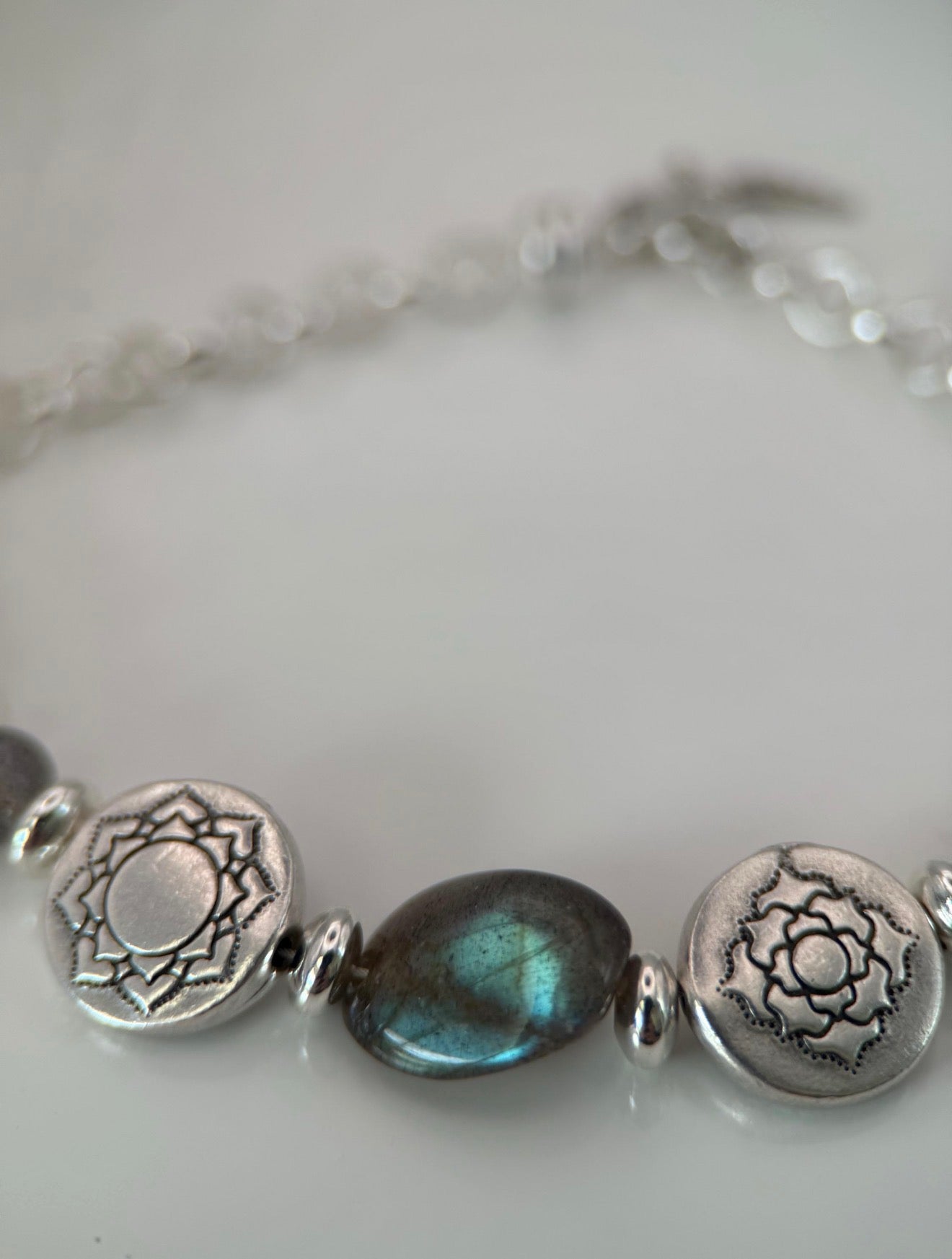 Medium Silver and Labradorite Bird Bracelet