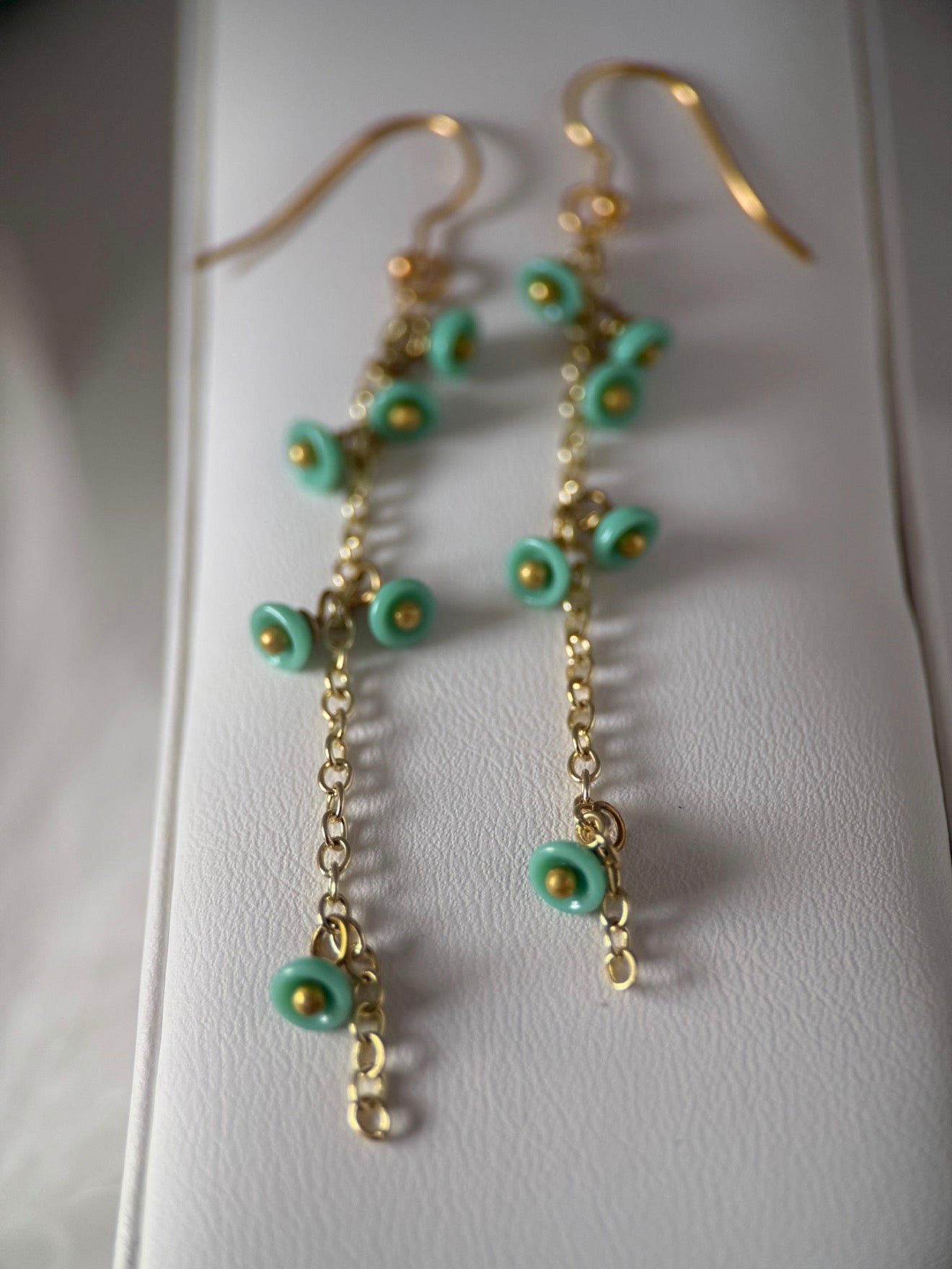 Turquoise & Gold Czech Glass Earrings