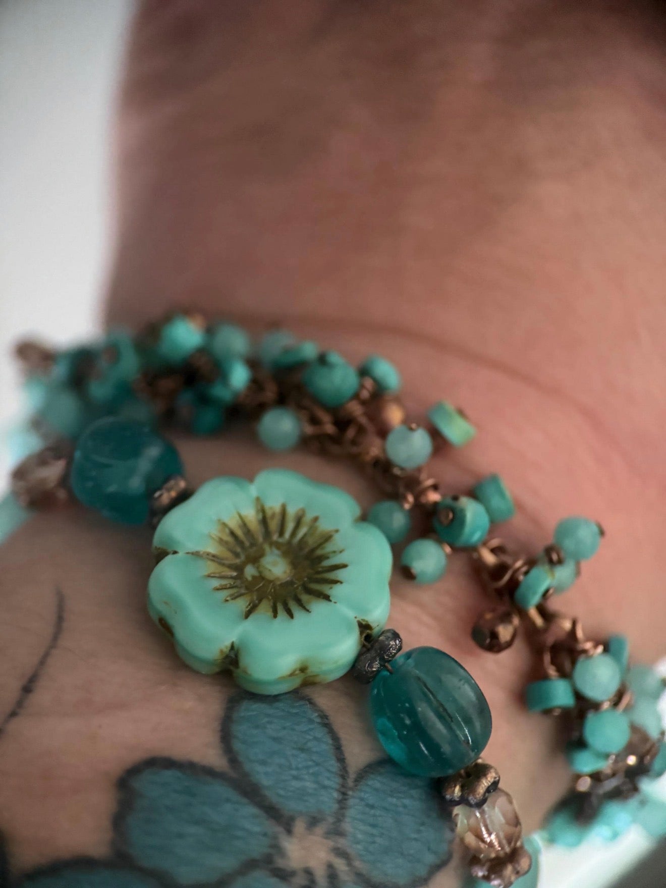 Medium Copper, Amazonite, Turquoise, and Czech Glass Double Strand Bracelet