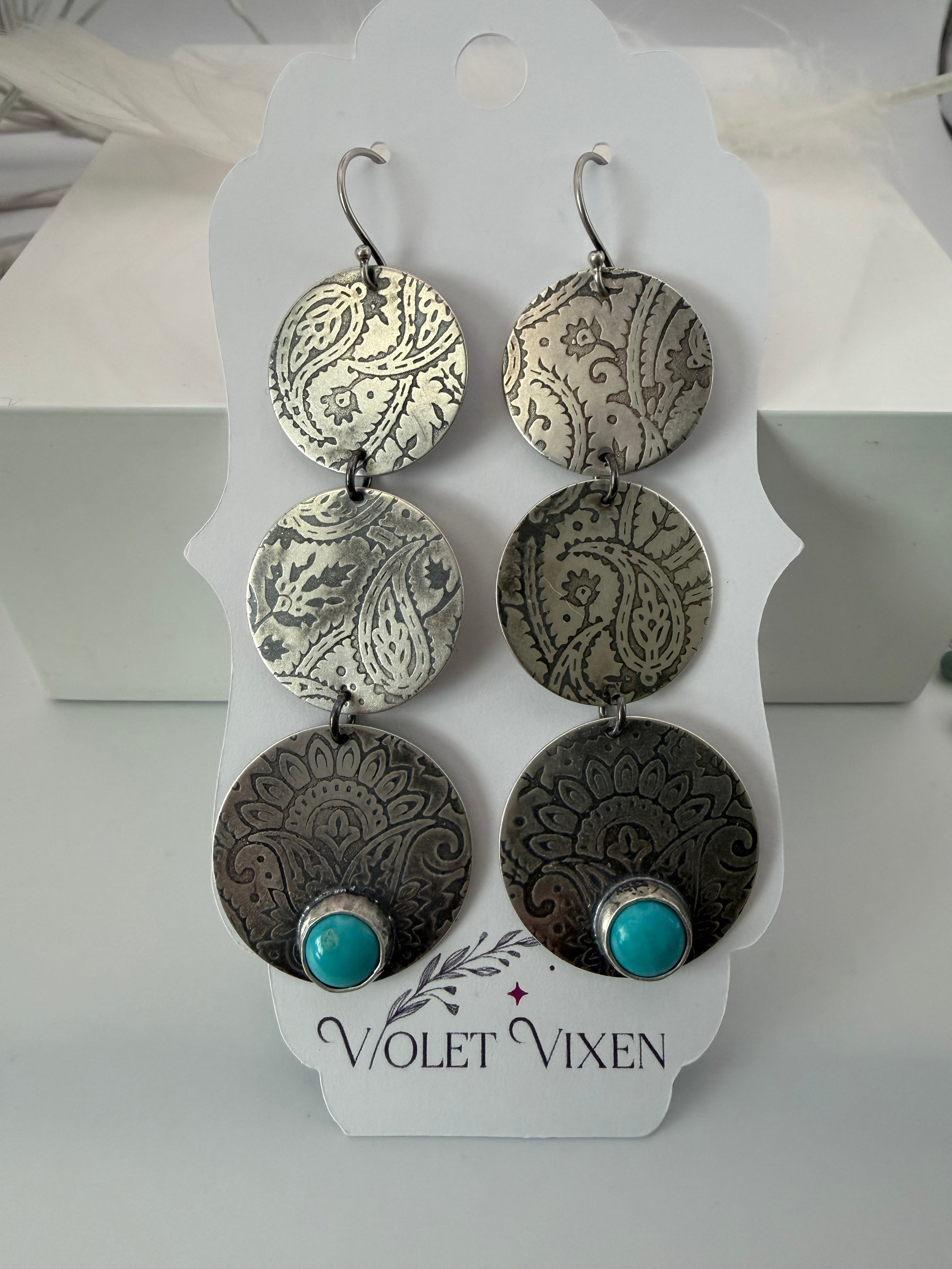 Paisley Kingman Turquoise Silver Disk Earrings