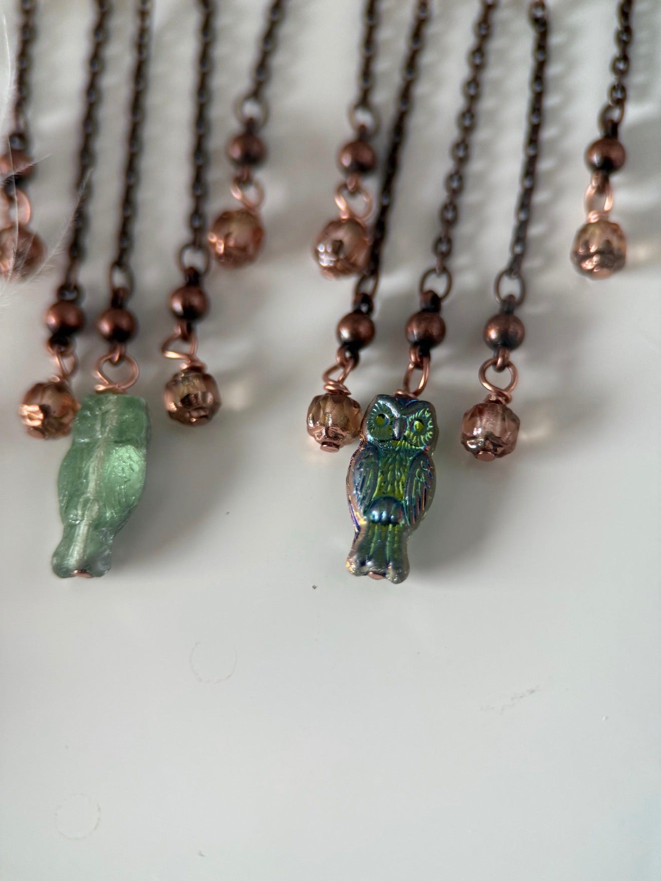 Copper Czech Glass Owl Earrings