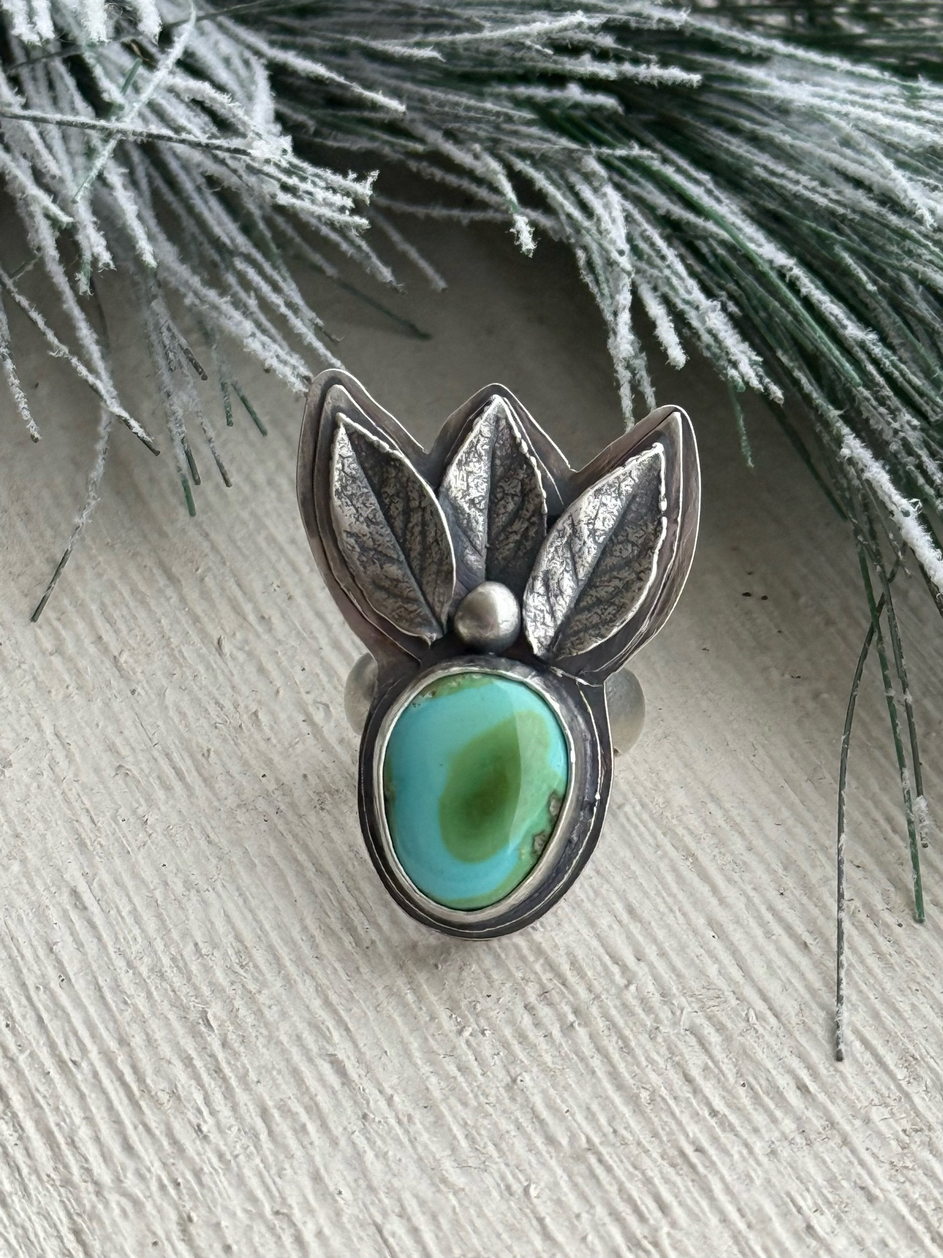 Sonoran Turquoise and Rose Leaves Ring