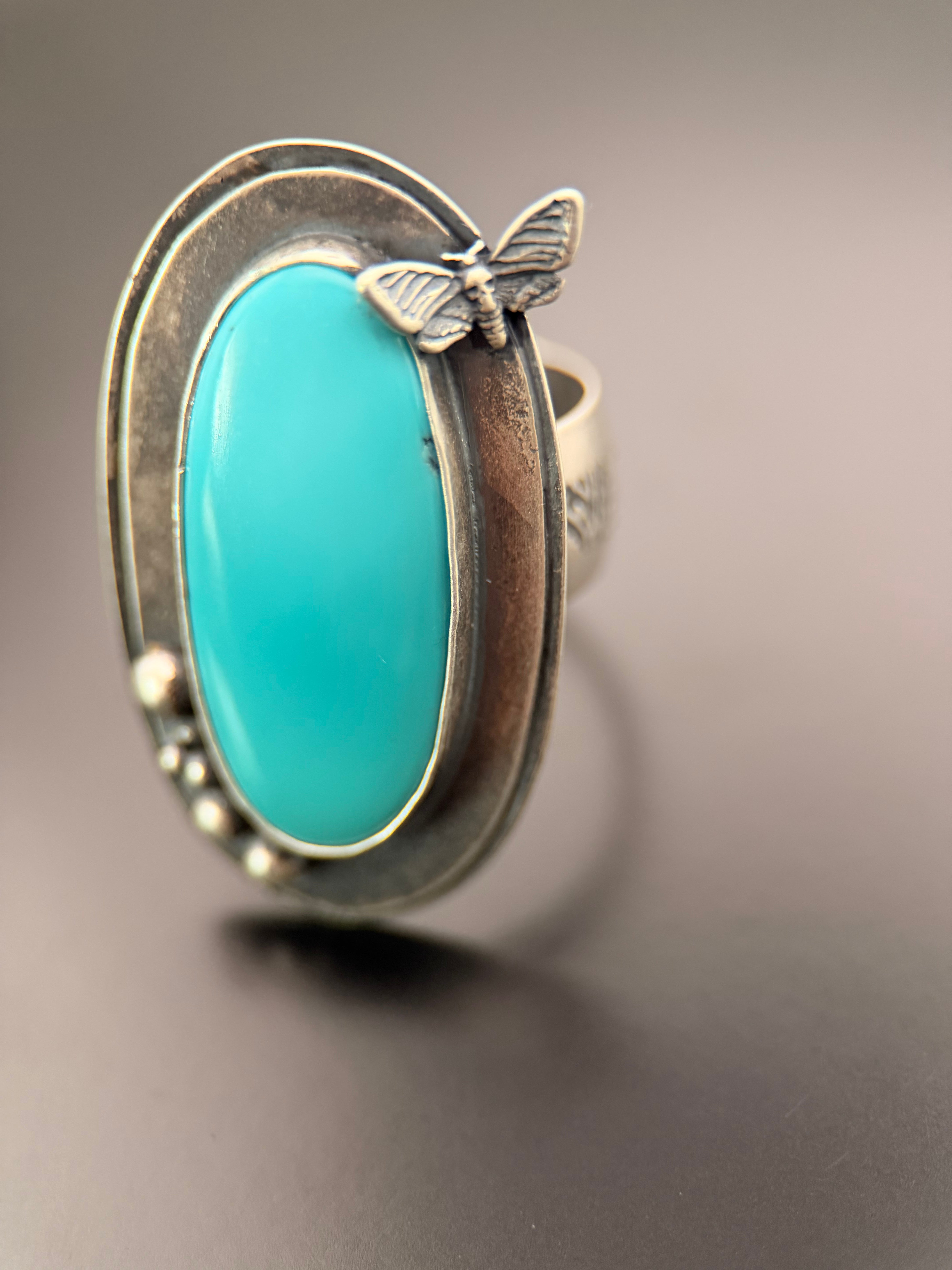 Black Hills Turquoise Death Moth Silver Plus Sized Ring