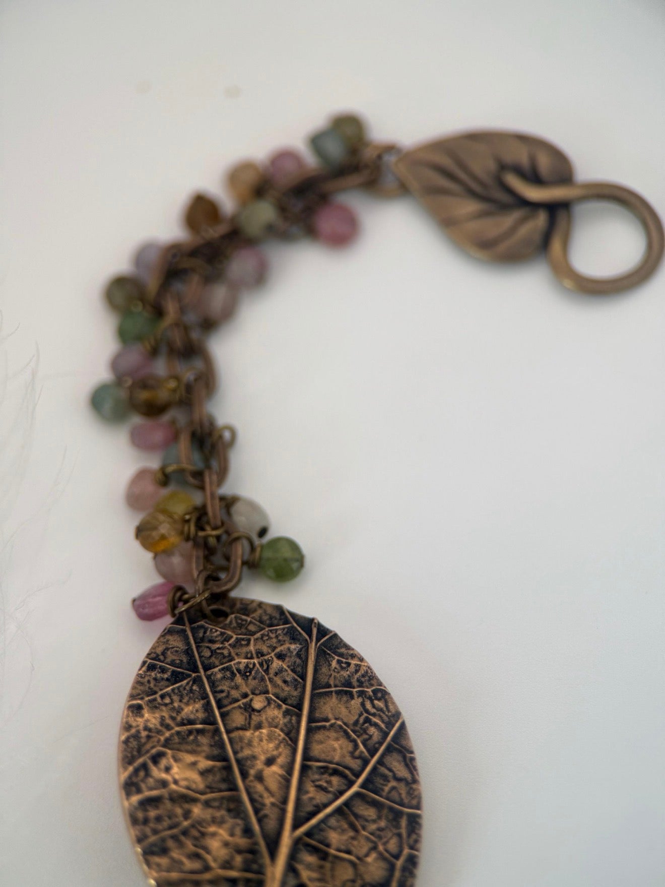 Small Antique Copper and Tourmaline Leaf Bracelet