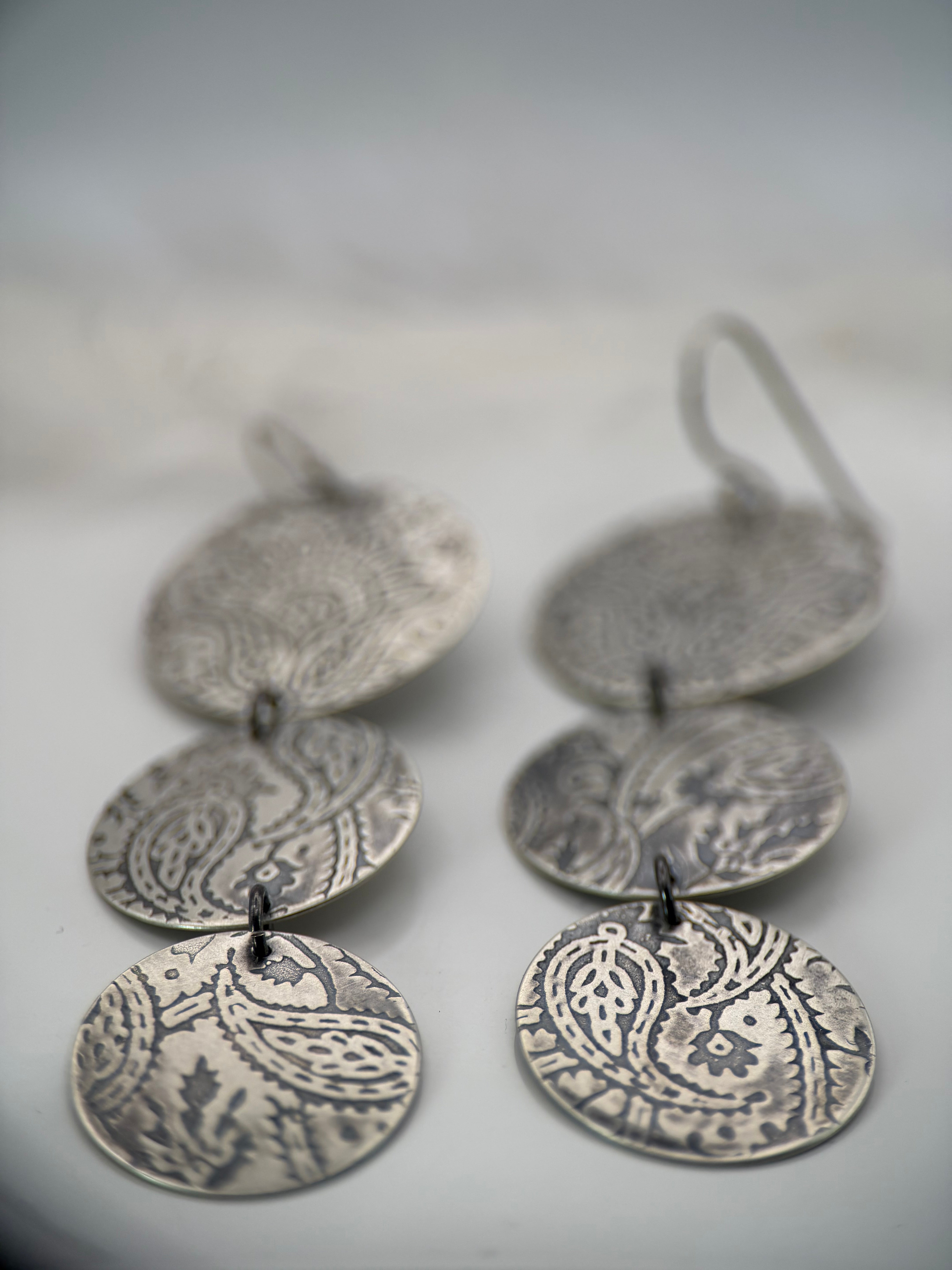 Paisley Silver Disk Earrings
