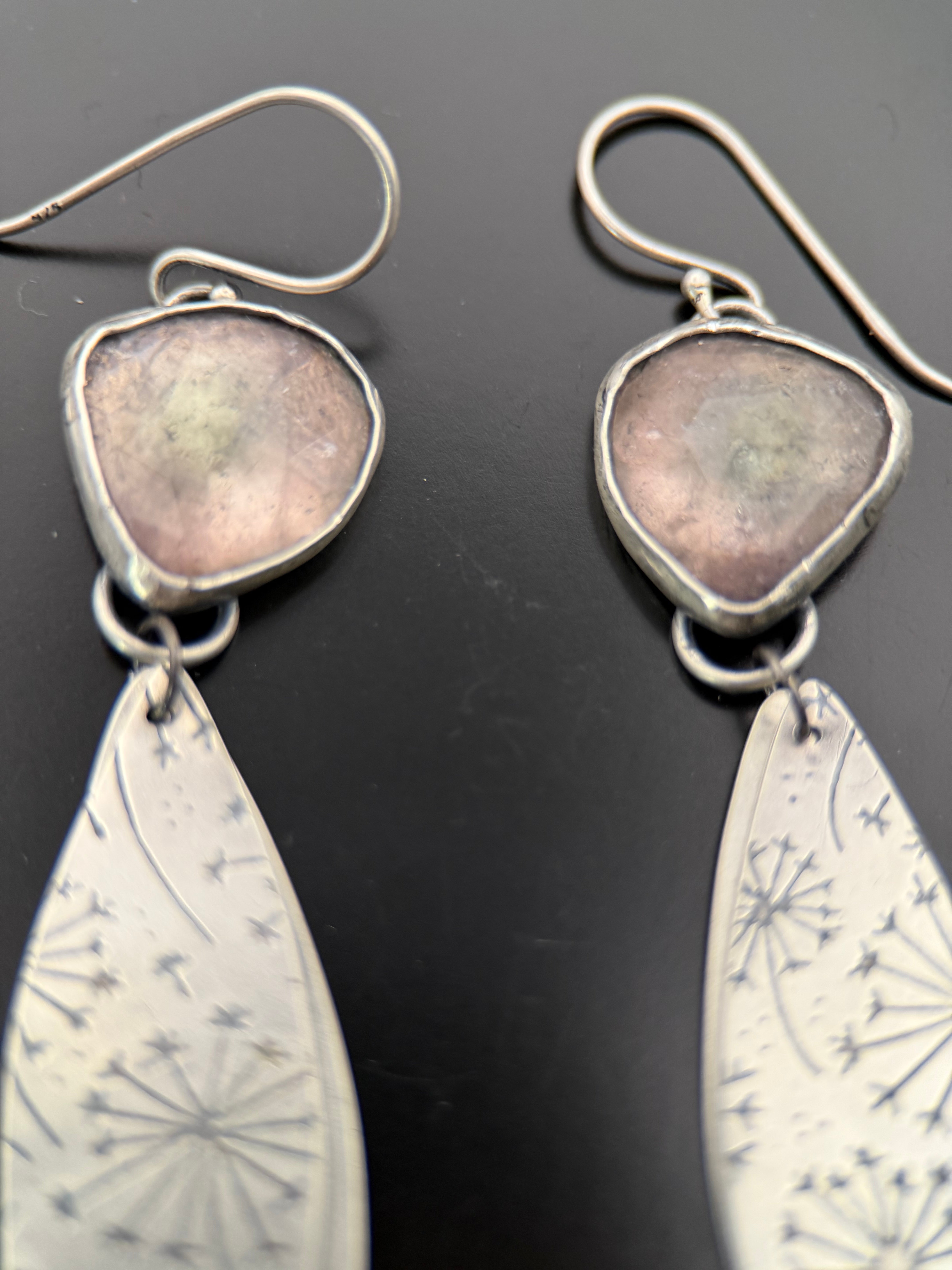 Rosecut Pale Pink Tourmaline Dandelion Drop Earrings