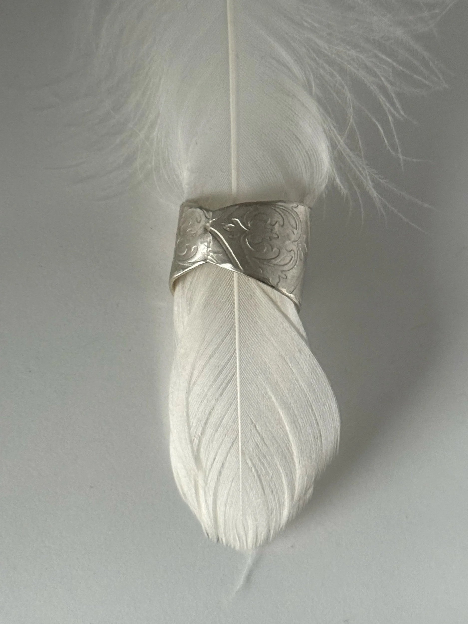 White Topaz Damask Silver Ring