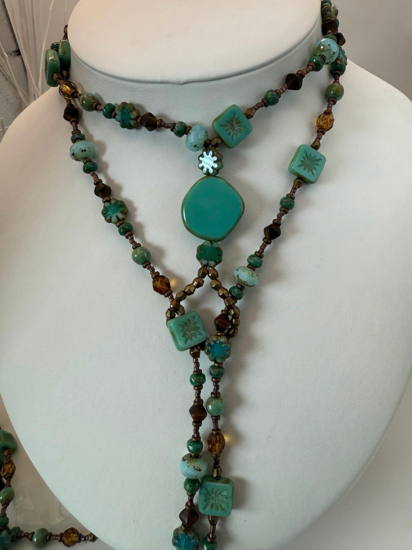 Long Lariat Wrap Czech Glass Necklace