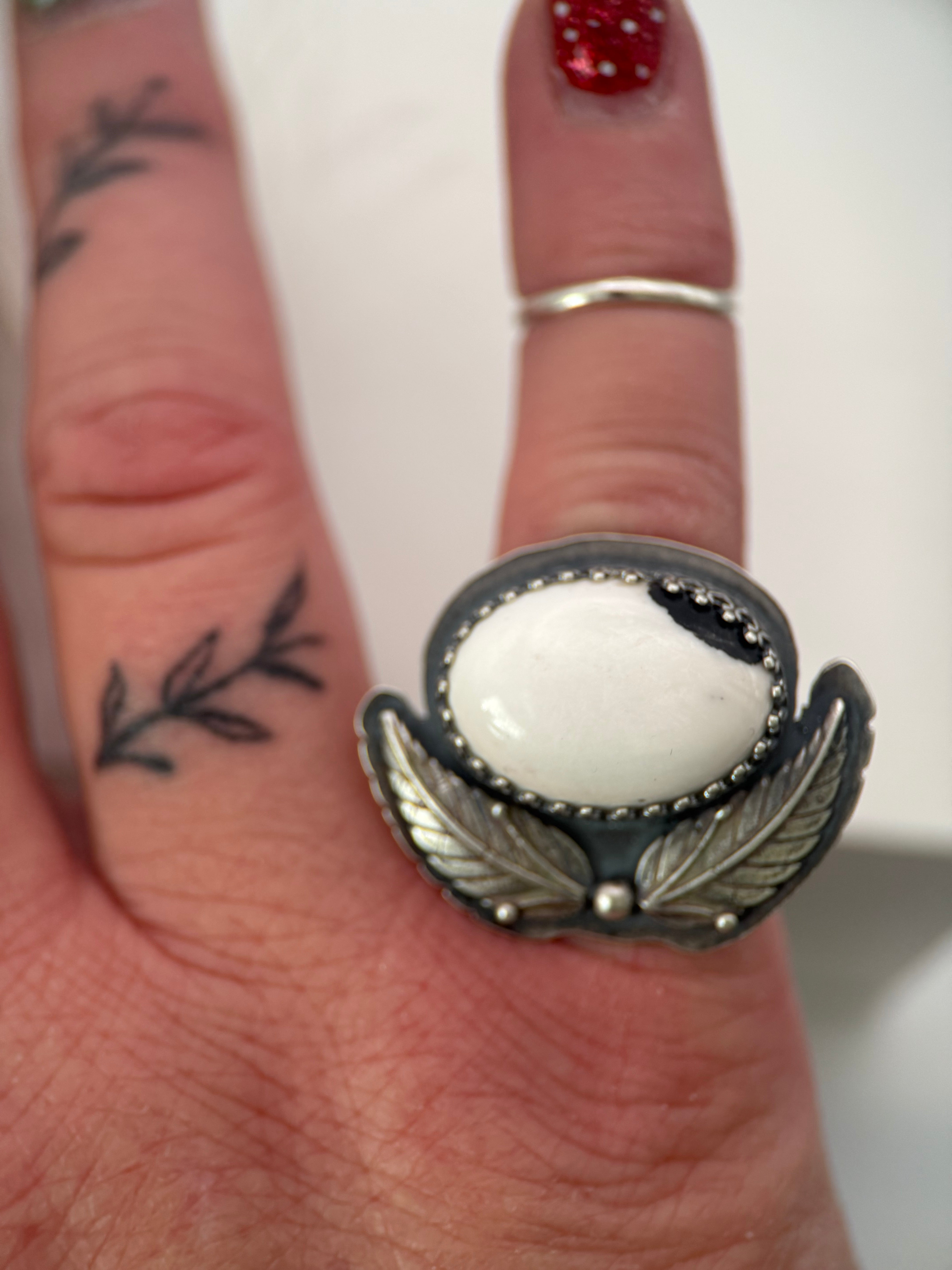 White Buffalo Turquoise Silver Ring