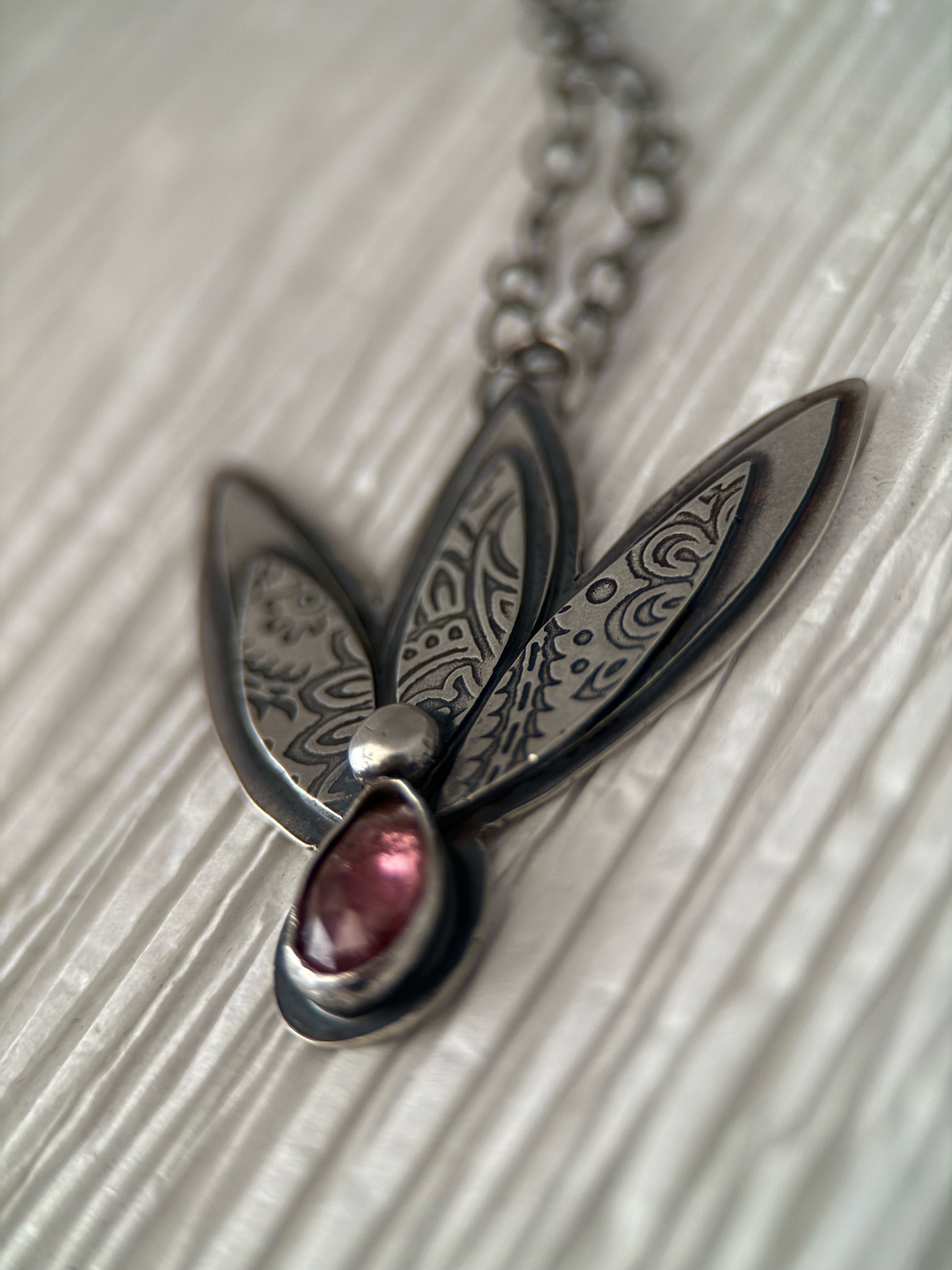 Pink Tourmaline Leaf Necklace