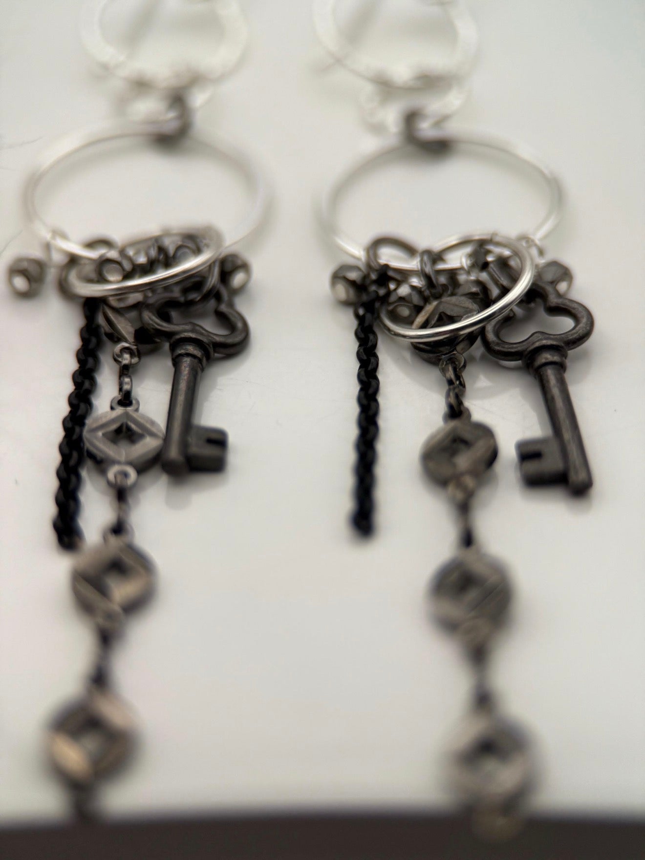 Silver Key Charm Earrings