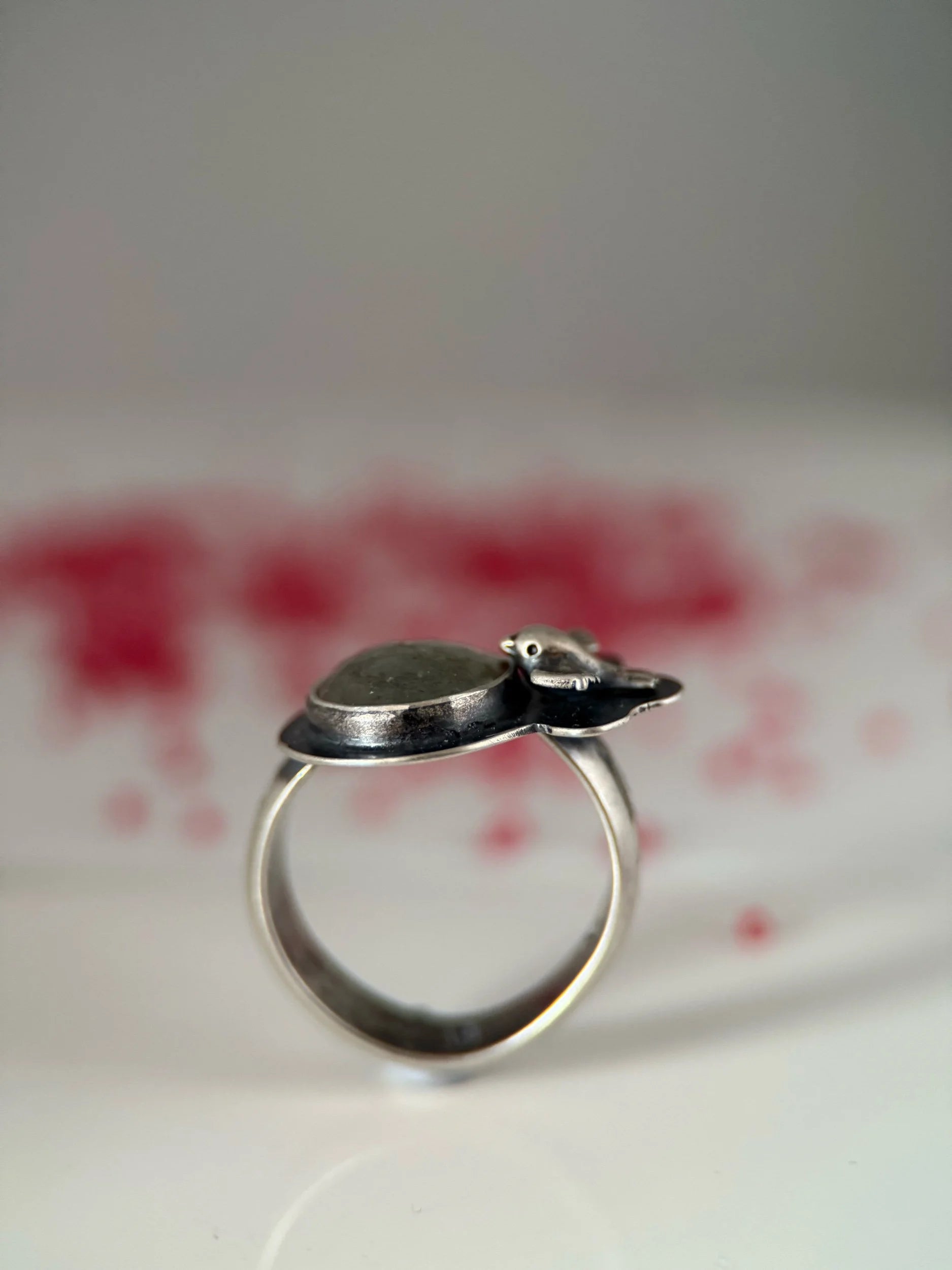 Pink and Pale Green Tourmaline Bird Ring