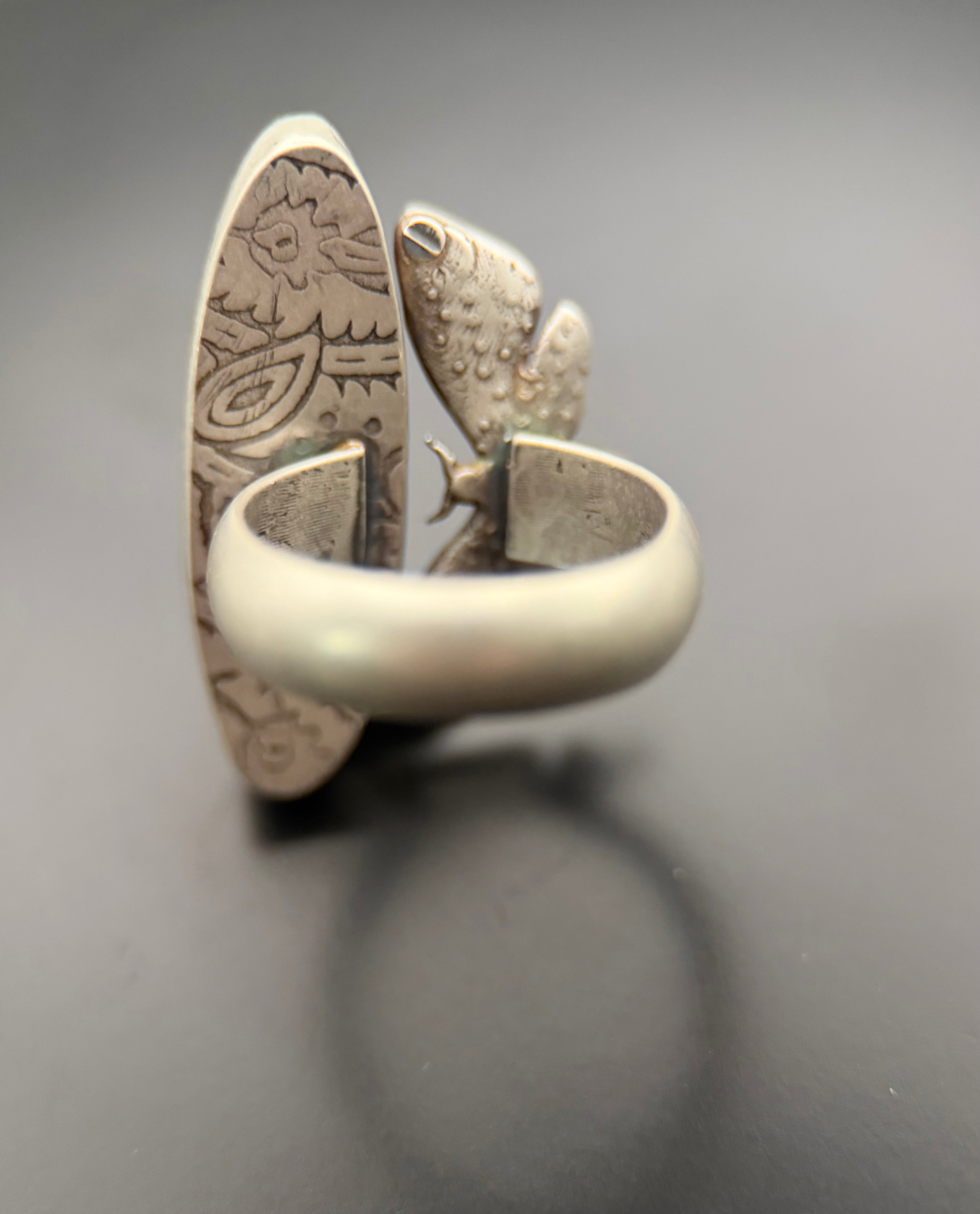 Monarch Opal Death Moth Adjustable Ring