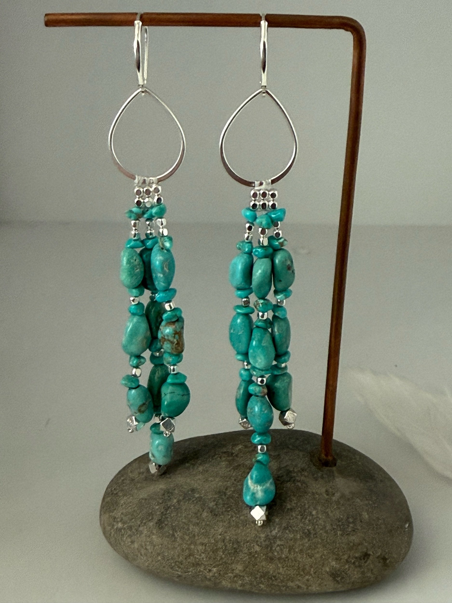 Turquoise Nugget Fringe Earrings