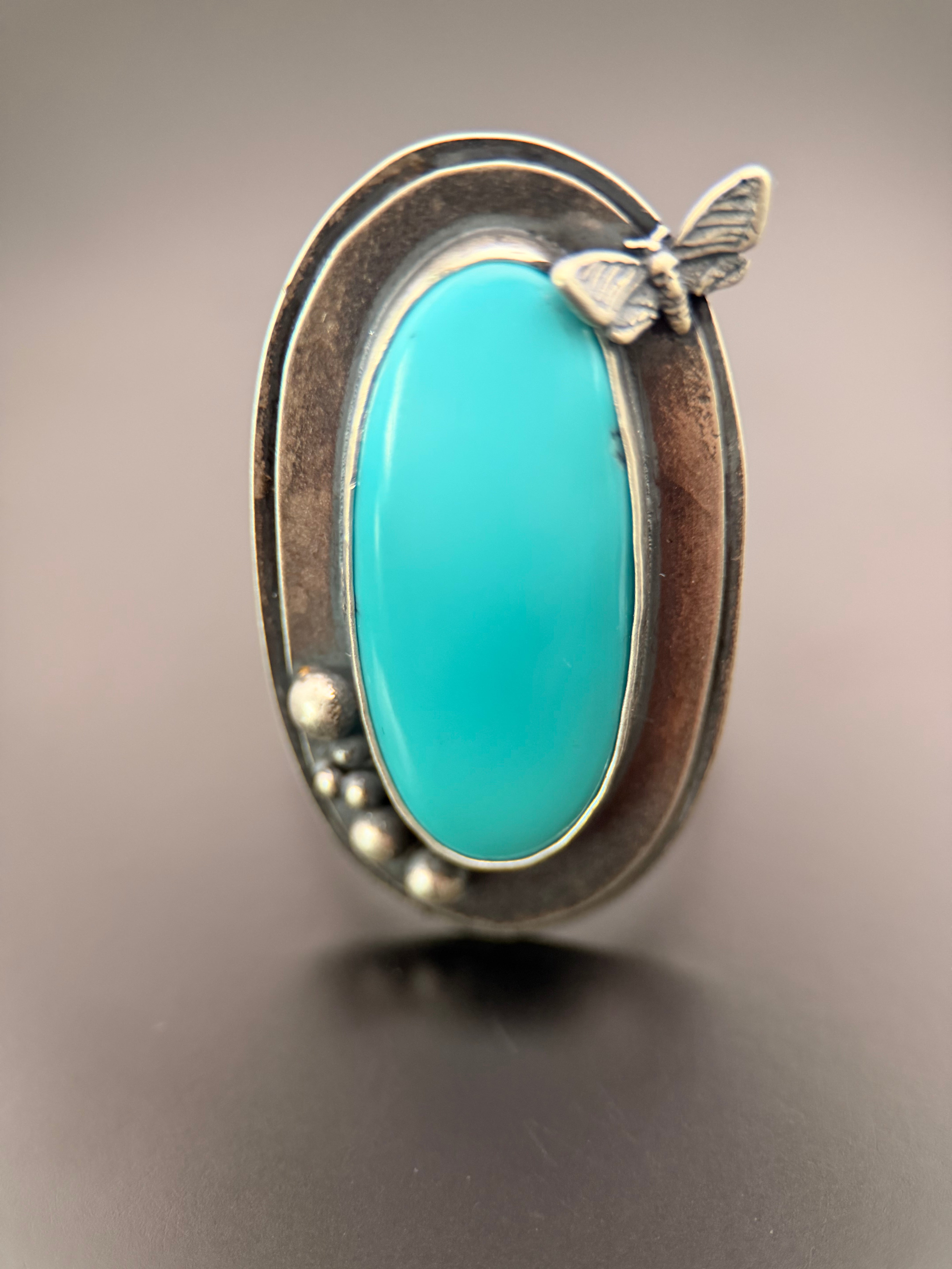 Black Hills Turquoise Death Moth Silver Plus Sized Ring